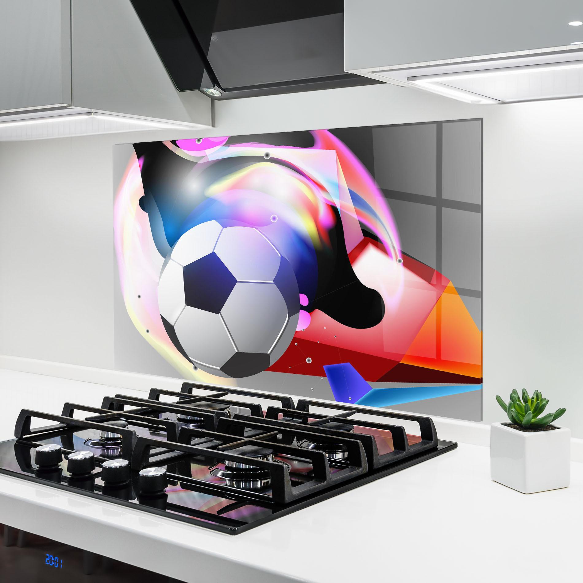 Panou Sticla Bucatarie Pink Blue Football Art mockup 6