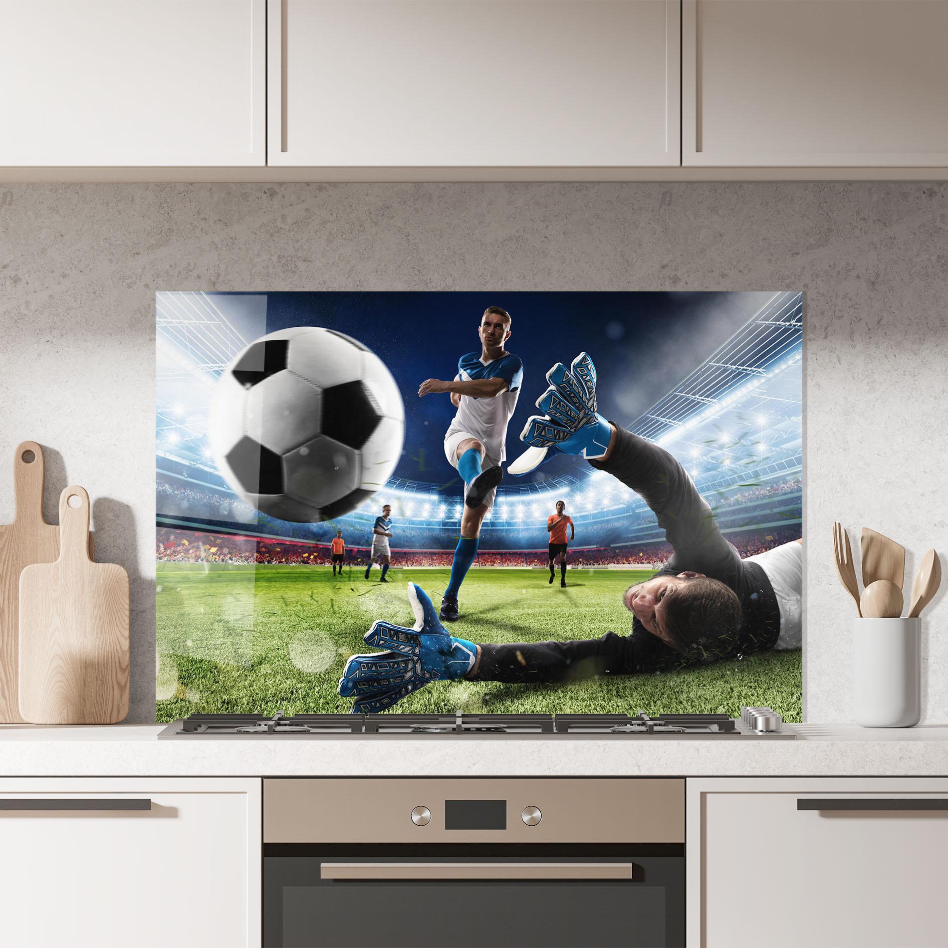 Panou Sticla Bucatarie Goalkeeper Kicks Ball mockup 7