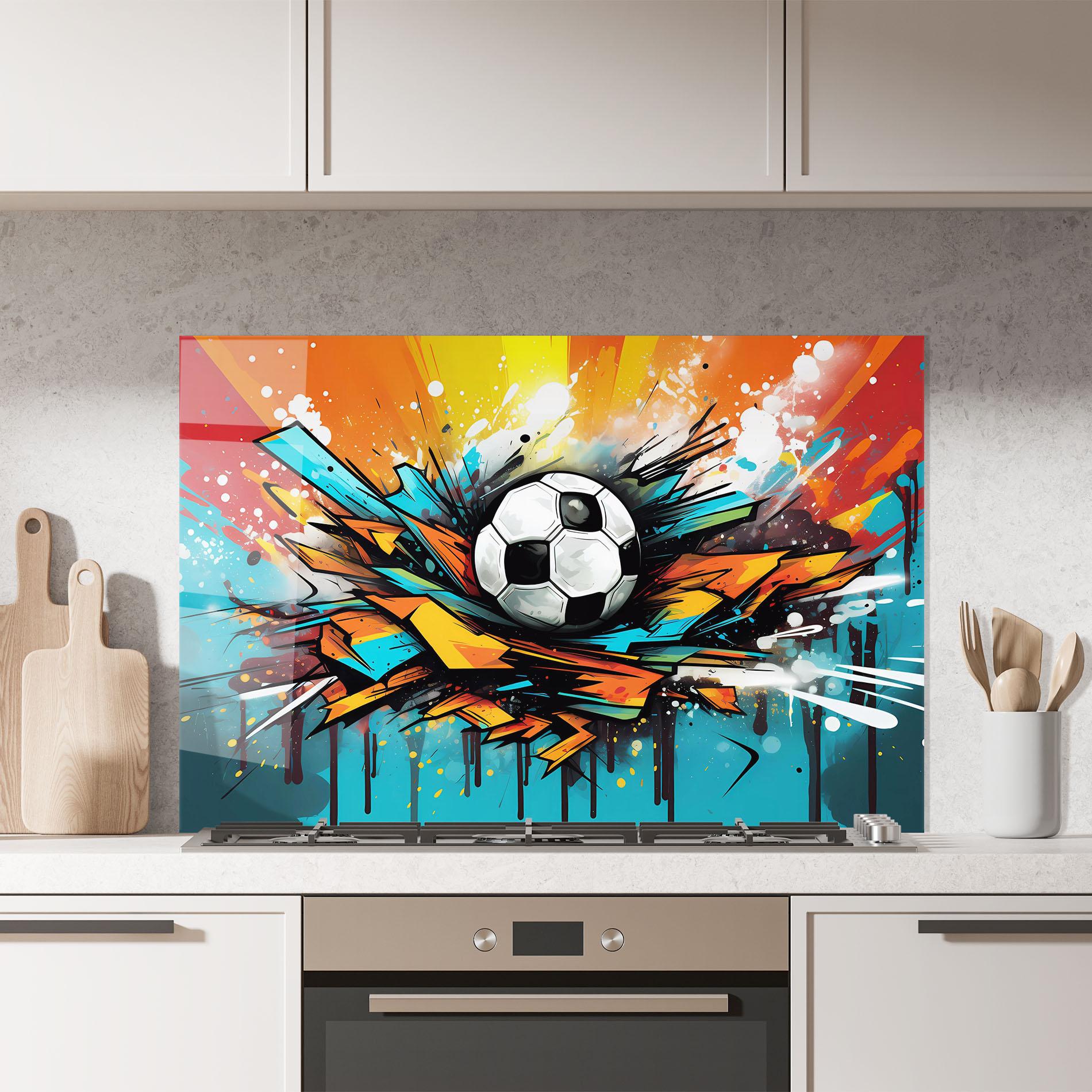 Panou Sticla Bucatarie Graffiti Style Football mockup 7