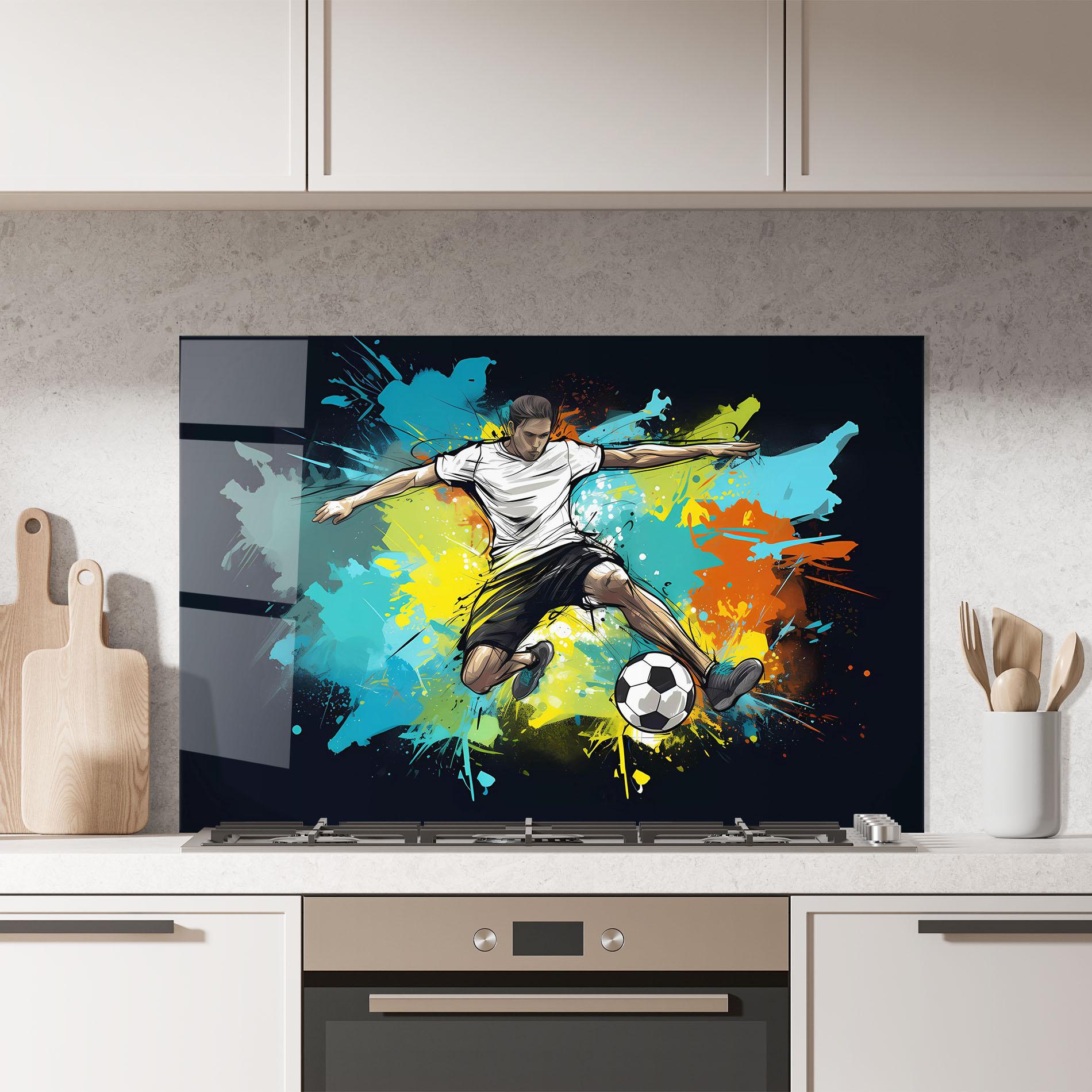 Panou Sticla Bucatarie Green Paint Football Player mockup 7