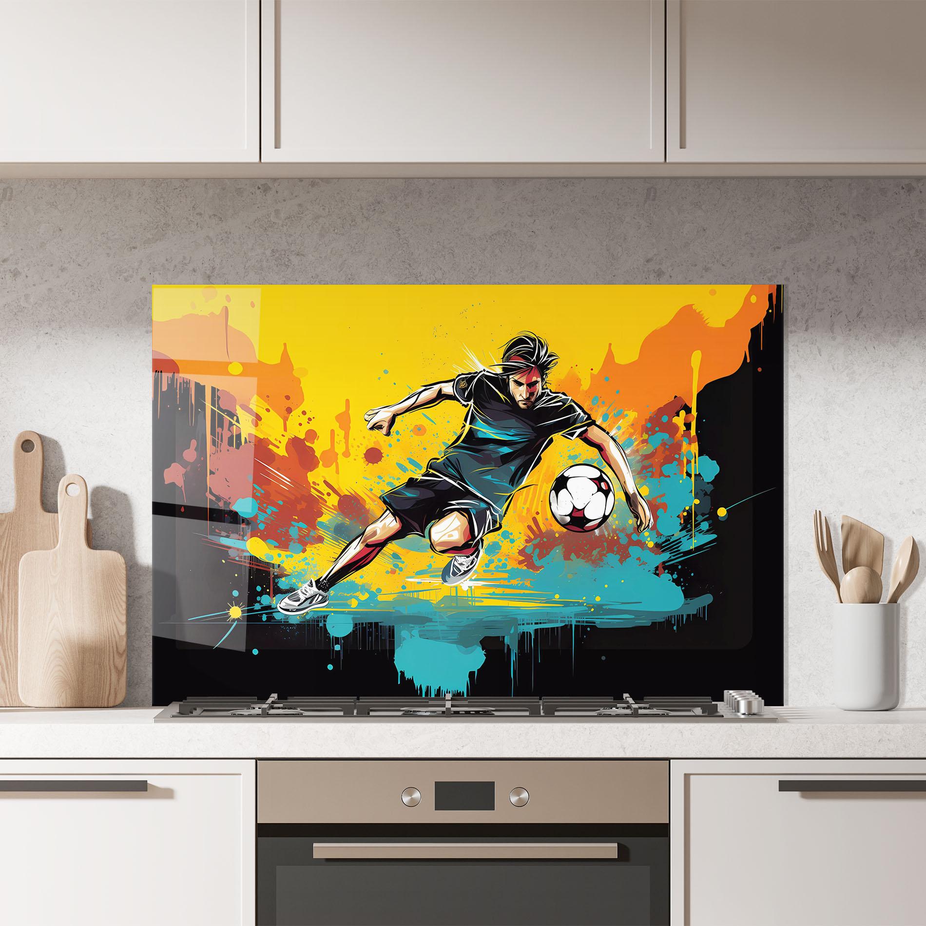 Panou Sticla Bucatarie Painting Football Player mockup 7