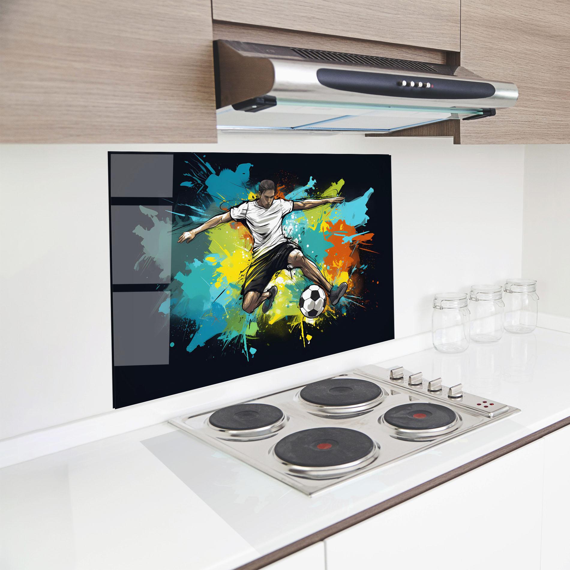 Panou Sticla Bucatarie Green Paint Football Player mockup 8