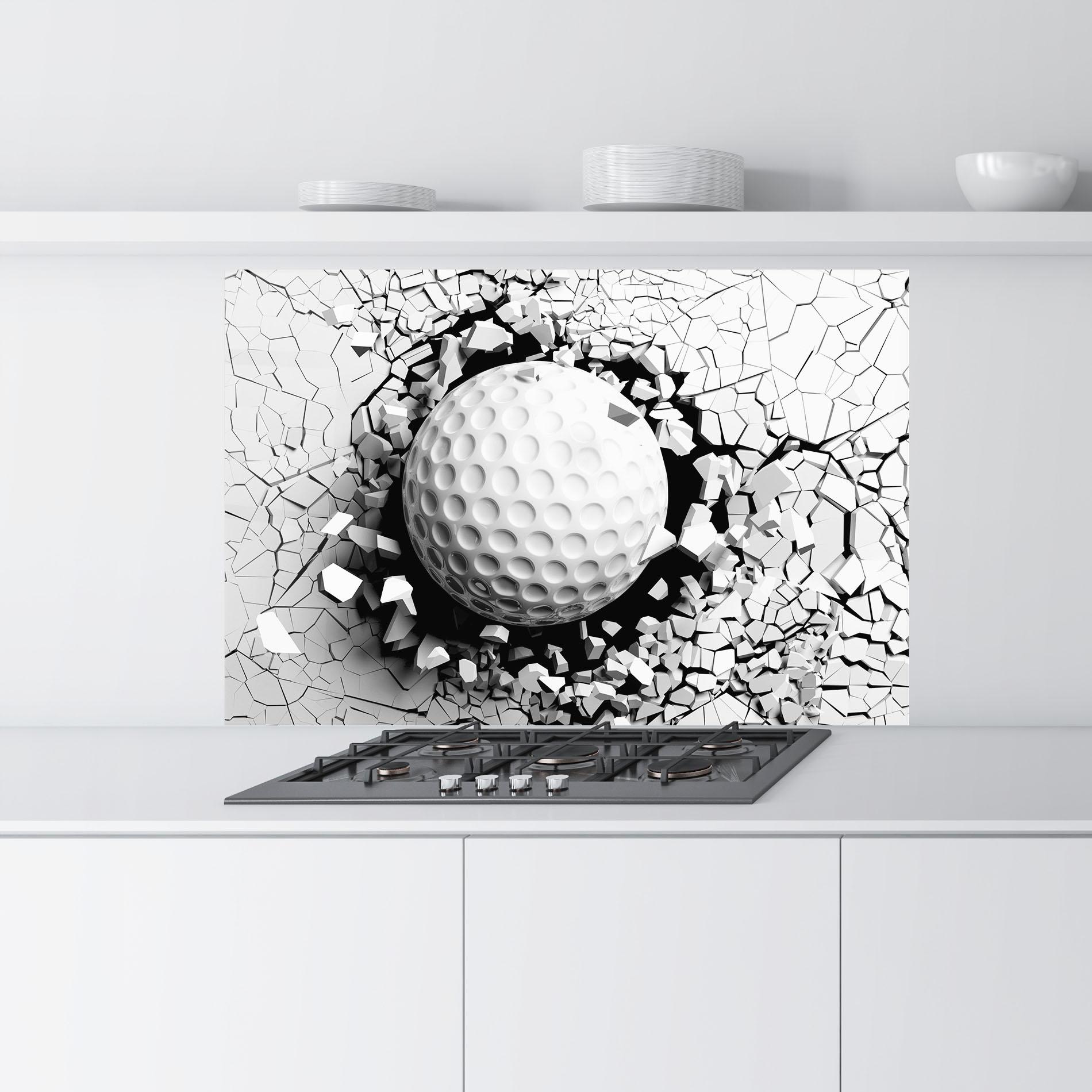 Panou Sticla Bucatarie Golf Ball Breaking Wall mockup 9
