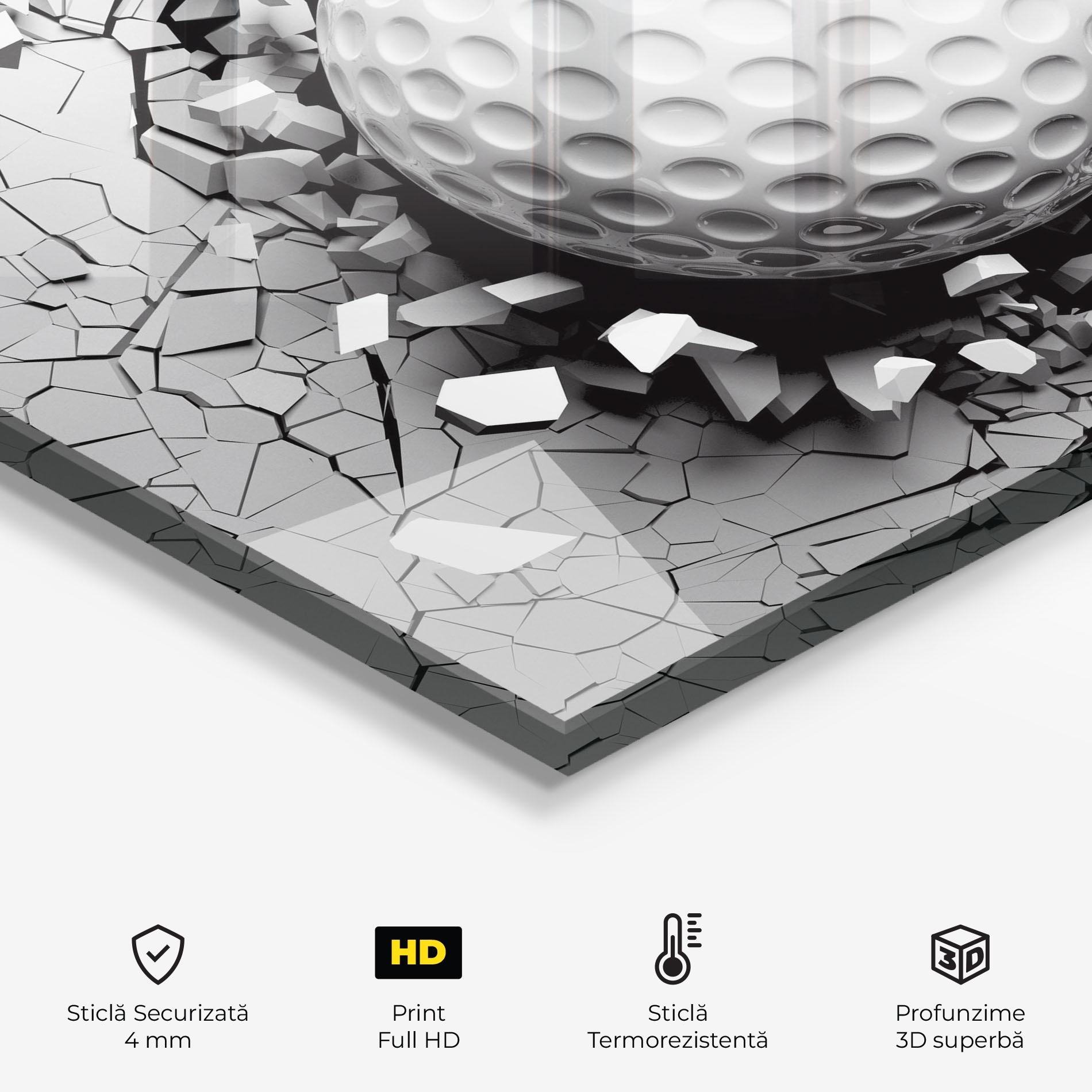 Panou Sticla Bucatarie Golf Ball Breaking Wall mockup 2