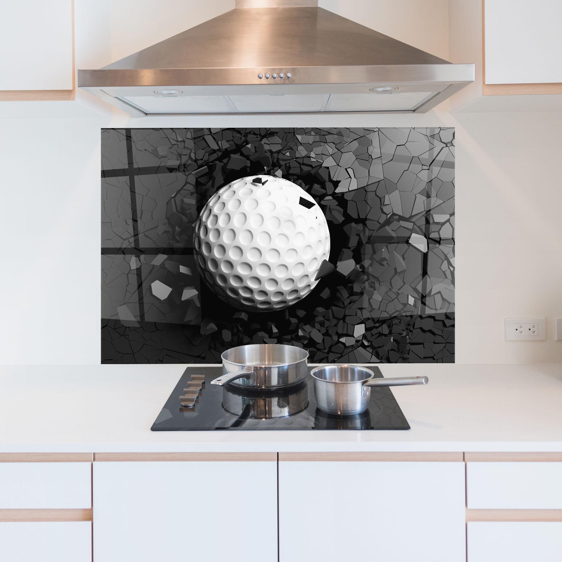 Panou Sticla Bucatarie Black Wall Golf Ball mockup 5