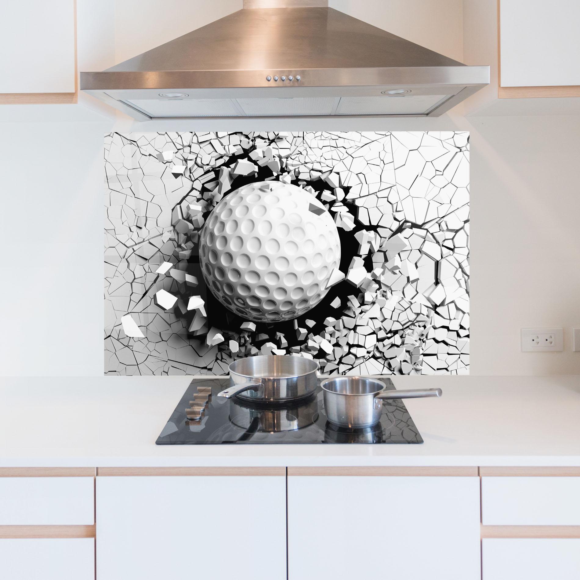 Panou Sticla Bucatarie Golf Ball Breaking Wall mockup 5