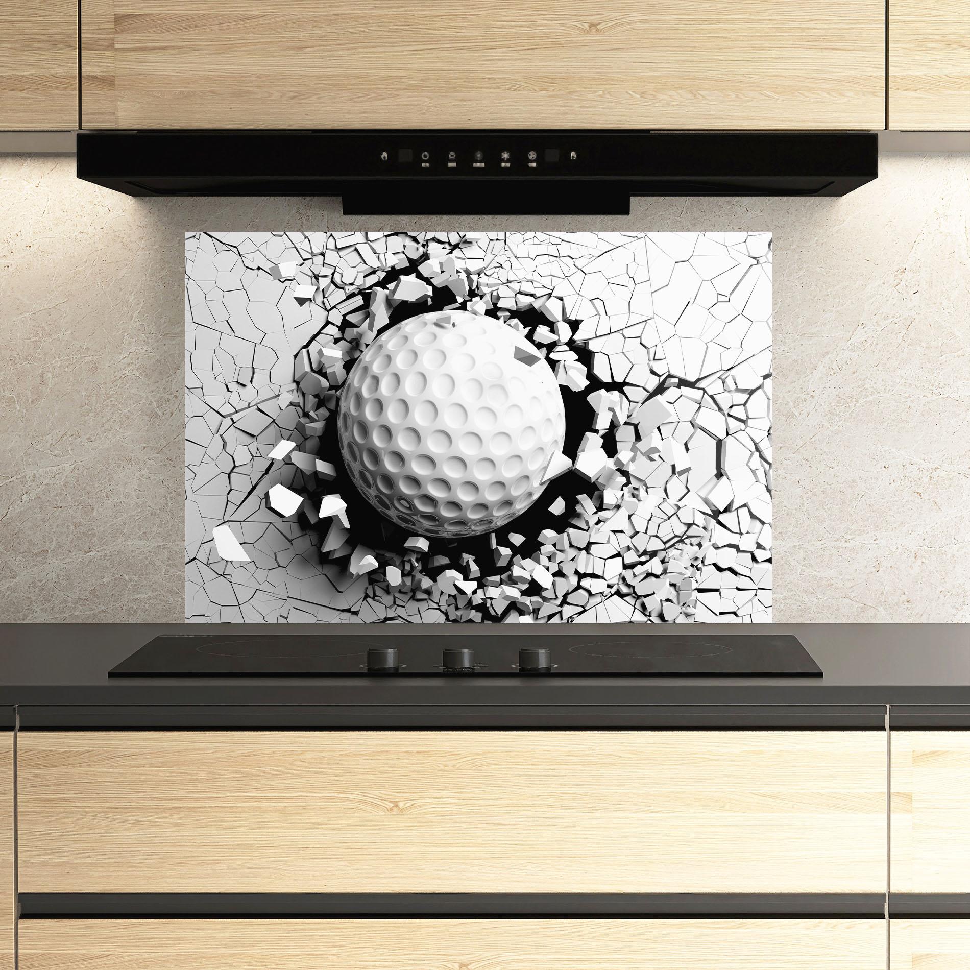 Panou Sticla Bucatarie Golf Ball Breaking Wall mockup 3