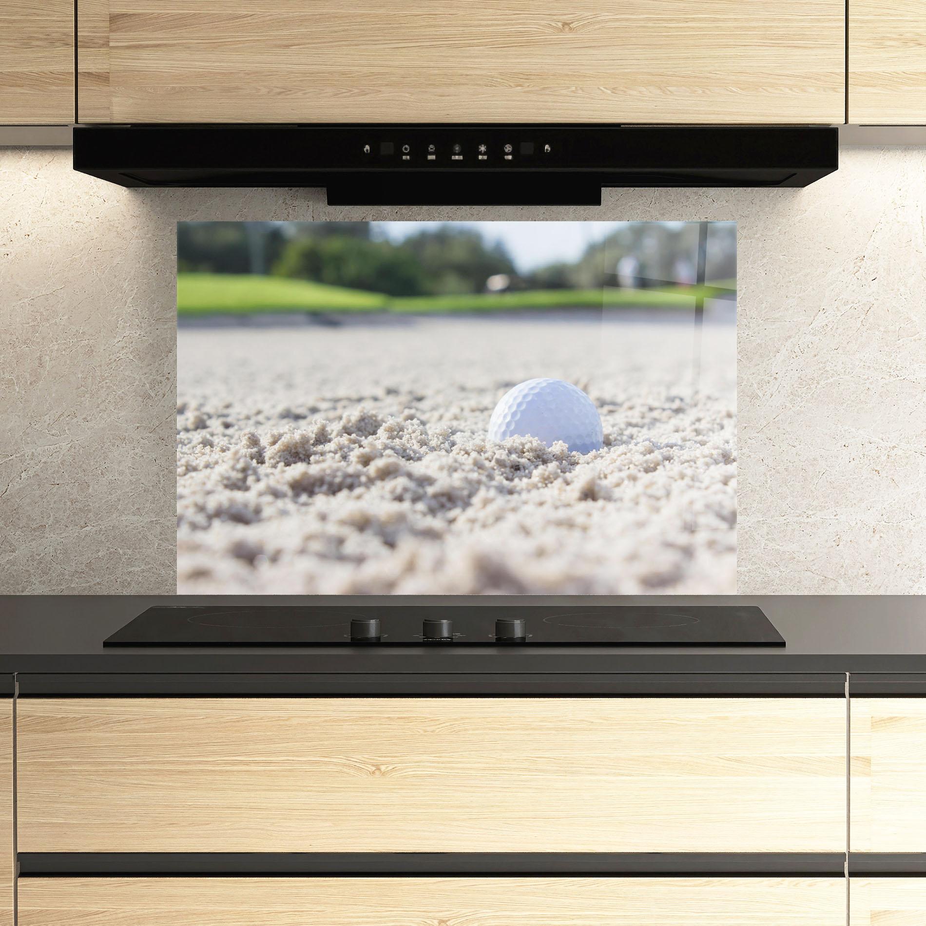 Panou Sticla Bucatarie Golf Ball In Sand mockup 3