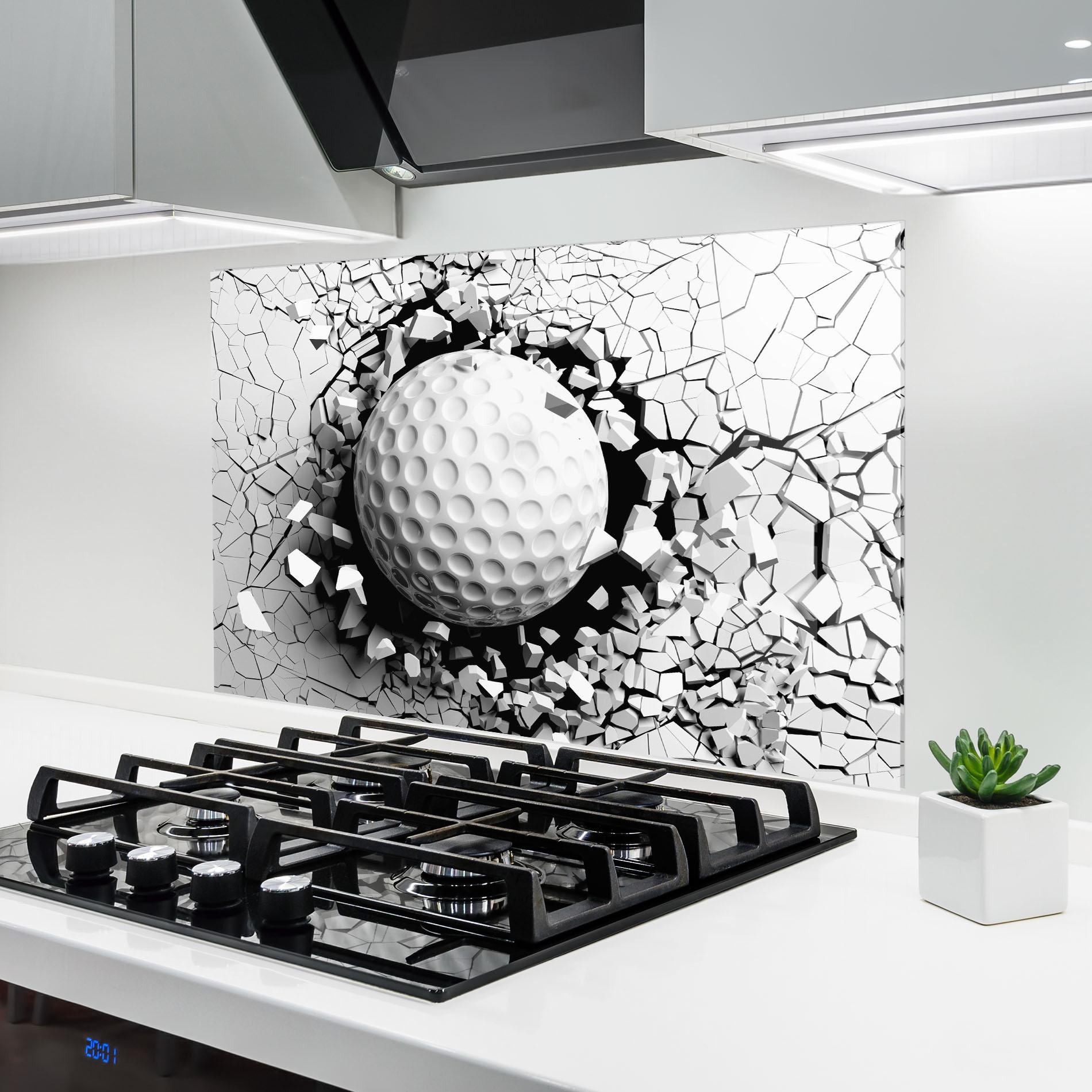 Panou Sticla Bucatarie Golf Ball Breaking Wall mockup 6