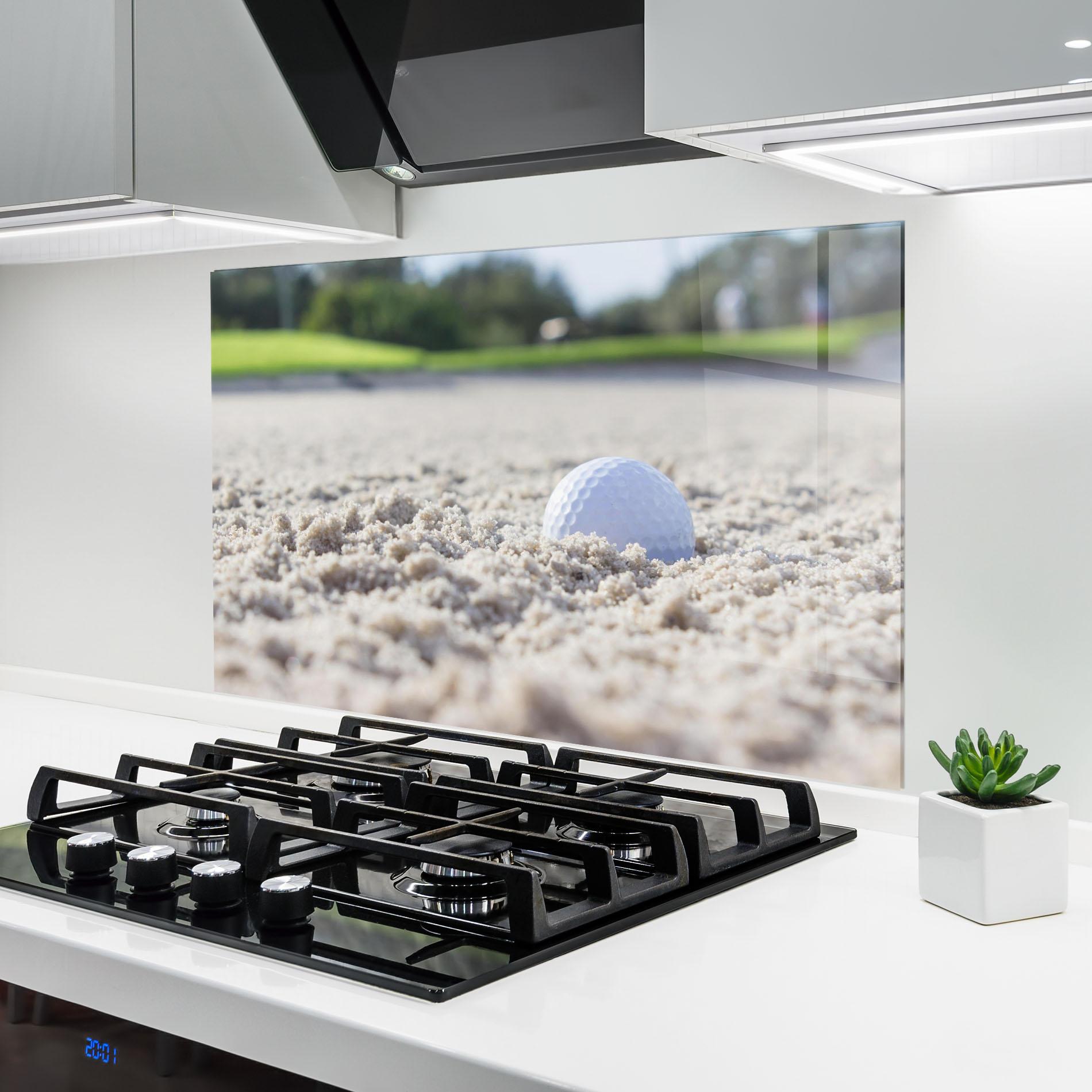 Panou Sticla Bucatarie Golf Ball In Sand mockup 6