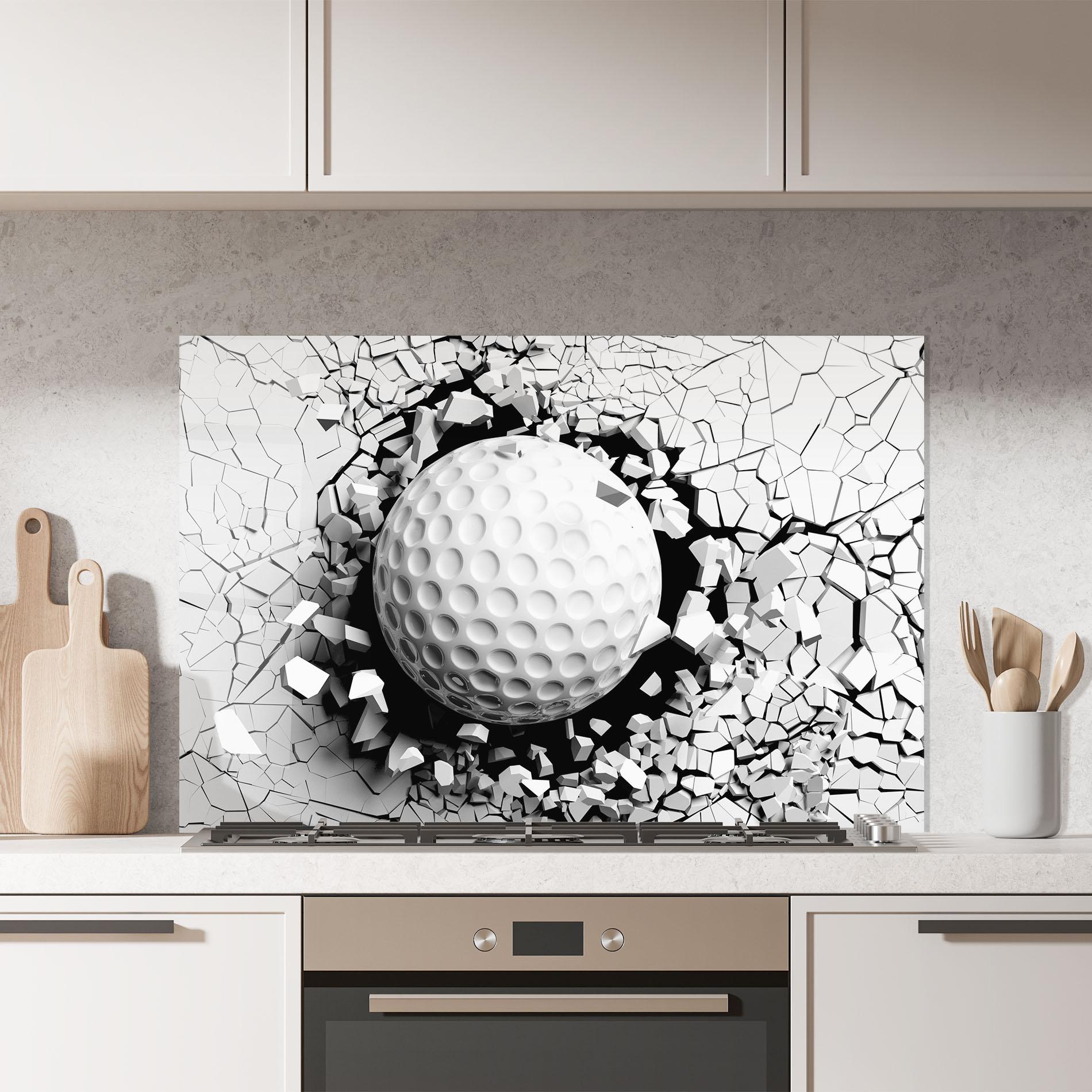 Panou Sticla Bucatarie Golf Ball Breaking Wall mockup 7