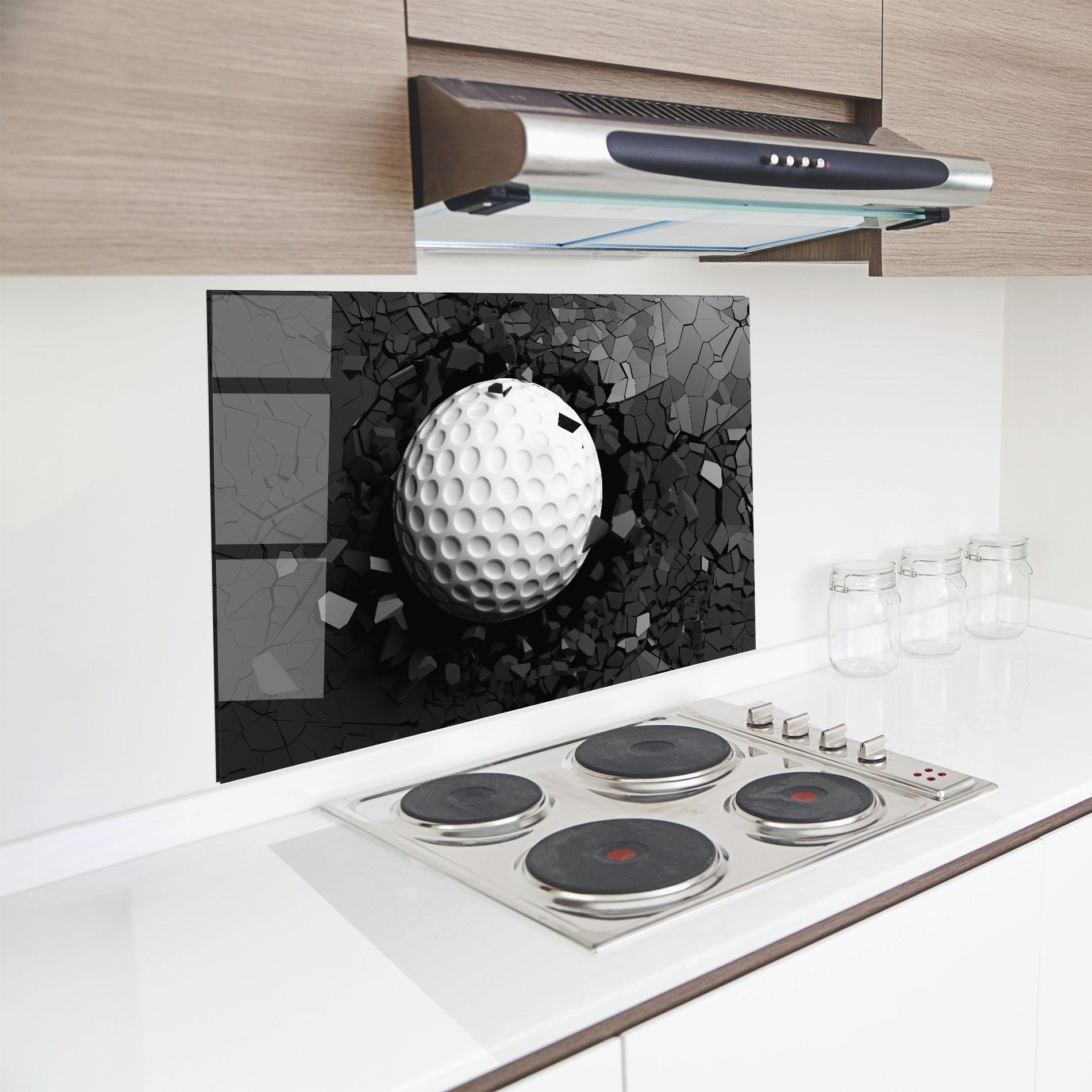 Panou Sticla Bucatarie Black Wall Golf Ball mockup 8