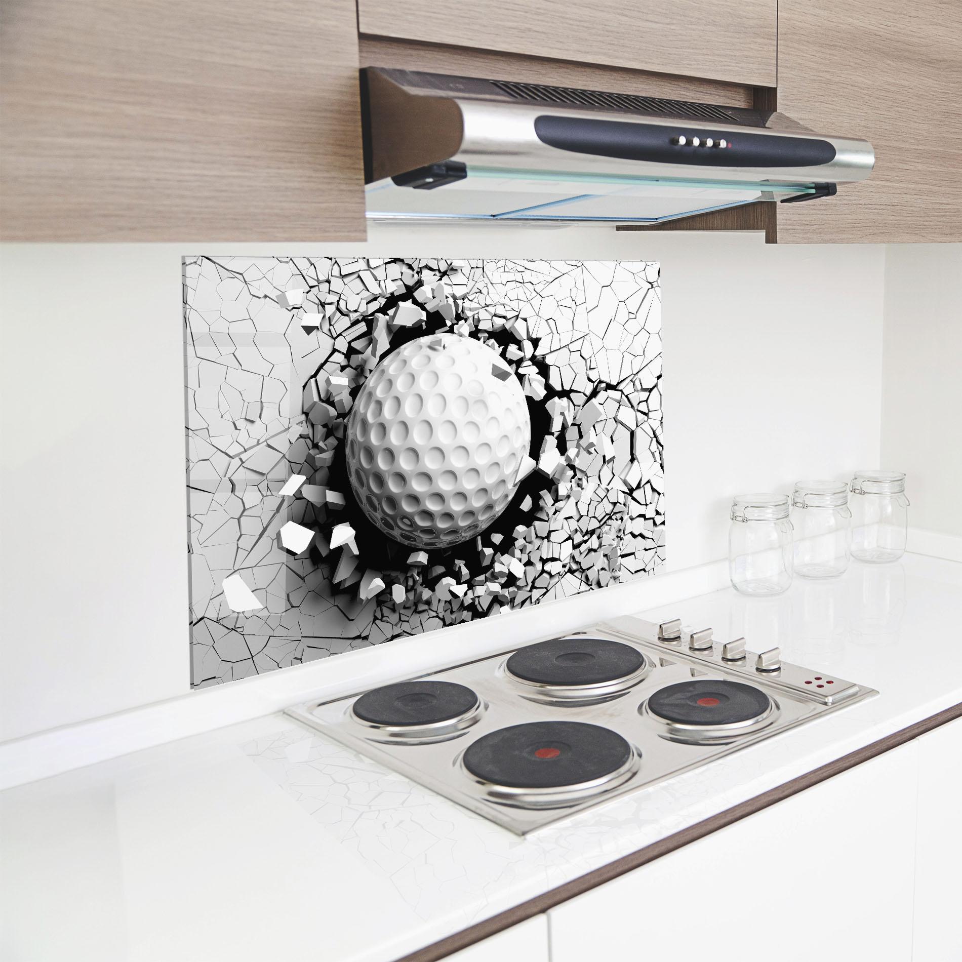 Panou Sticla Bucatarie Golf Ball Breaking Wall mockup 8