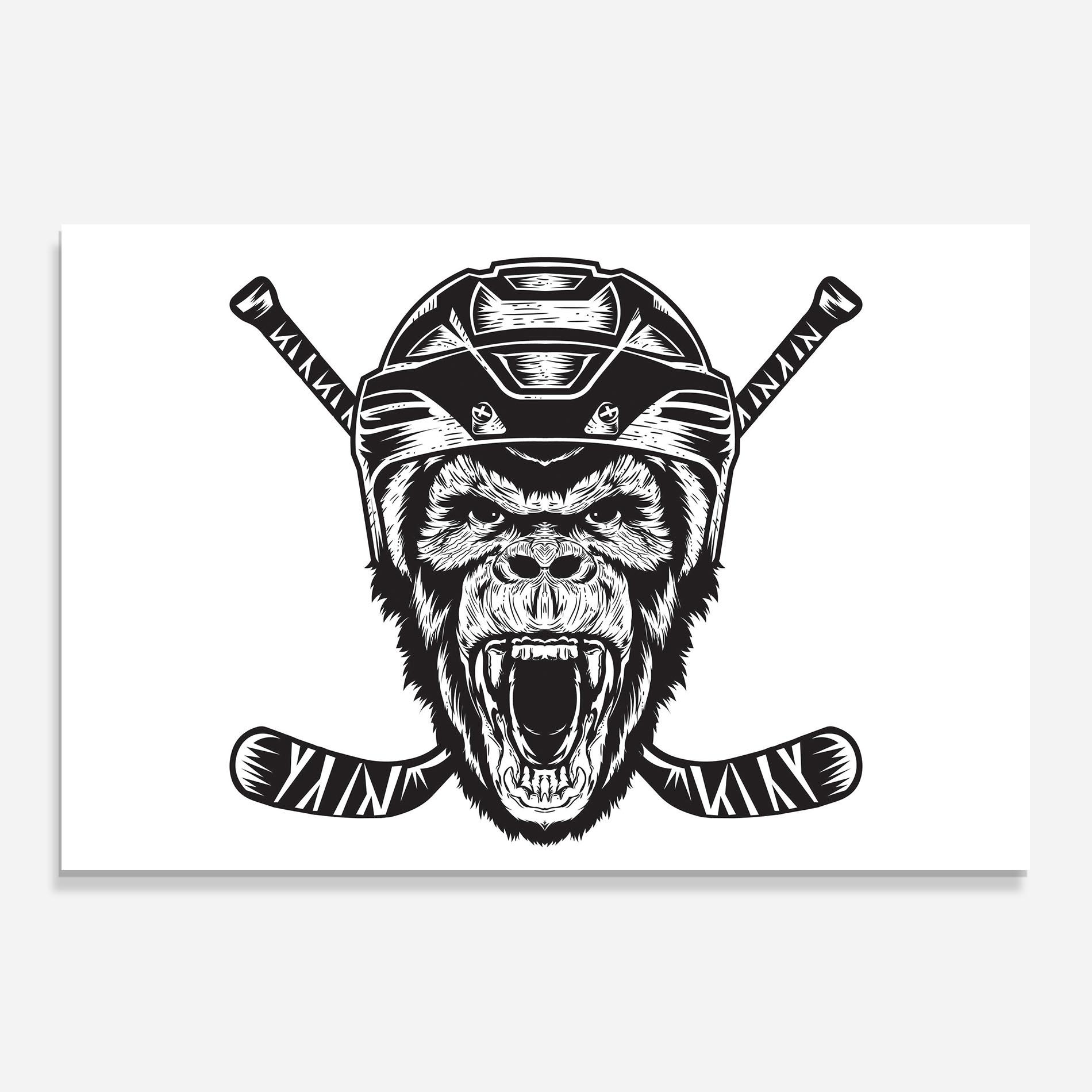 Panou Sticla Bucatarie Monkey Hockey mockup 0