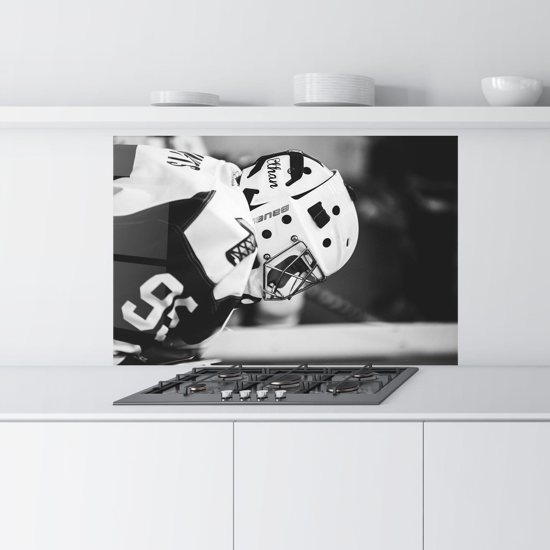 Panou Sticla Bucatarie Black White Hockey mockup 9