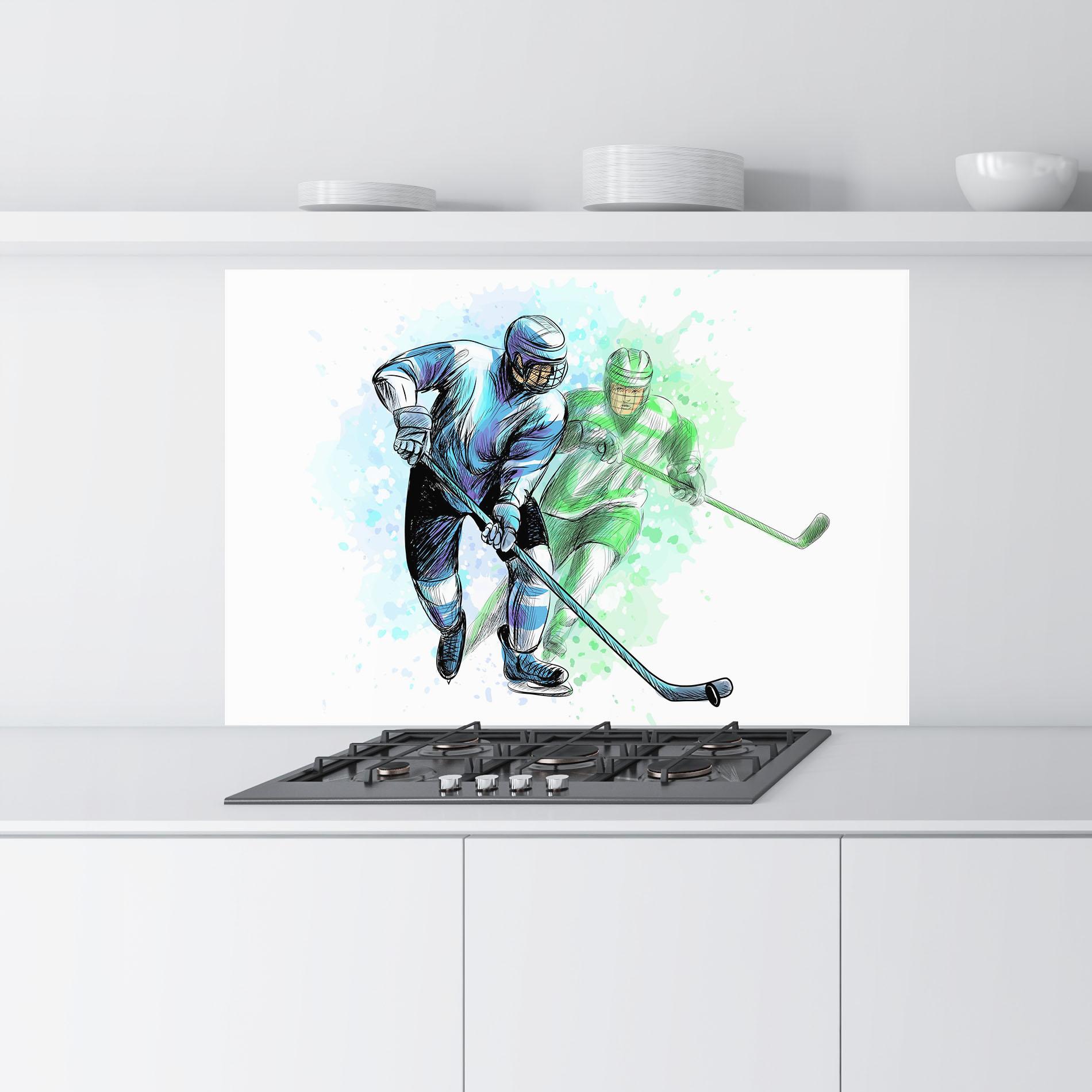 Panou Sticla Bucatarie Green Blue Hockey mockup 9