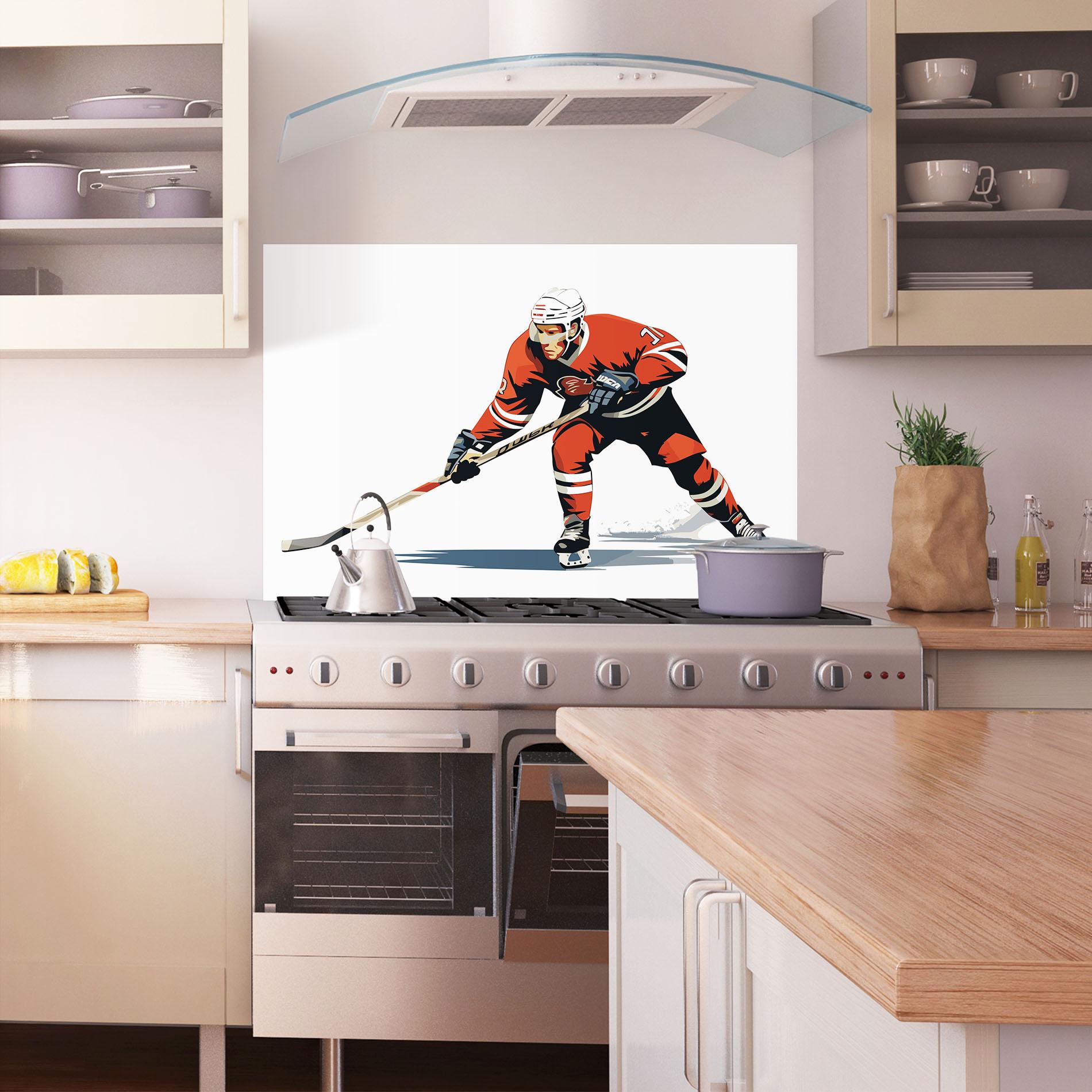 Panou Sticla Bucatarie Hockey Orange Player mockup 1