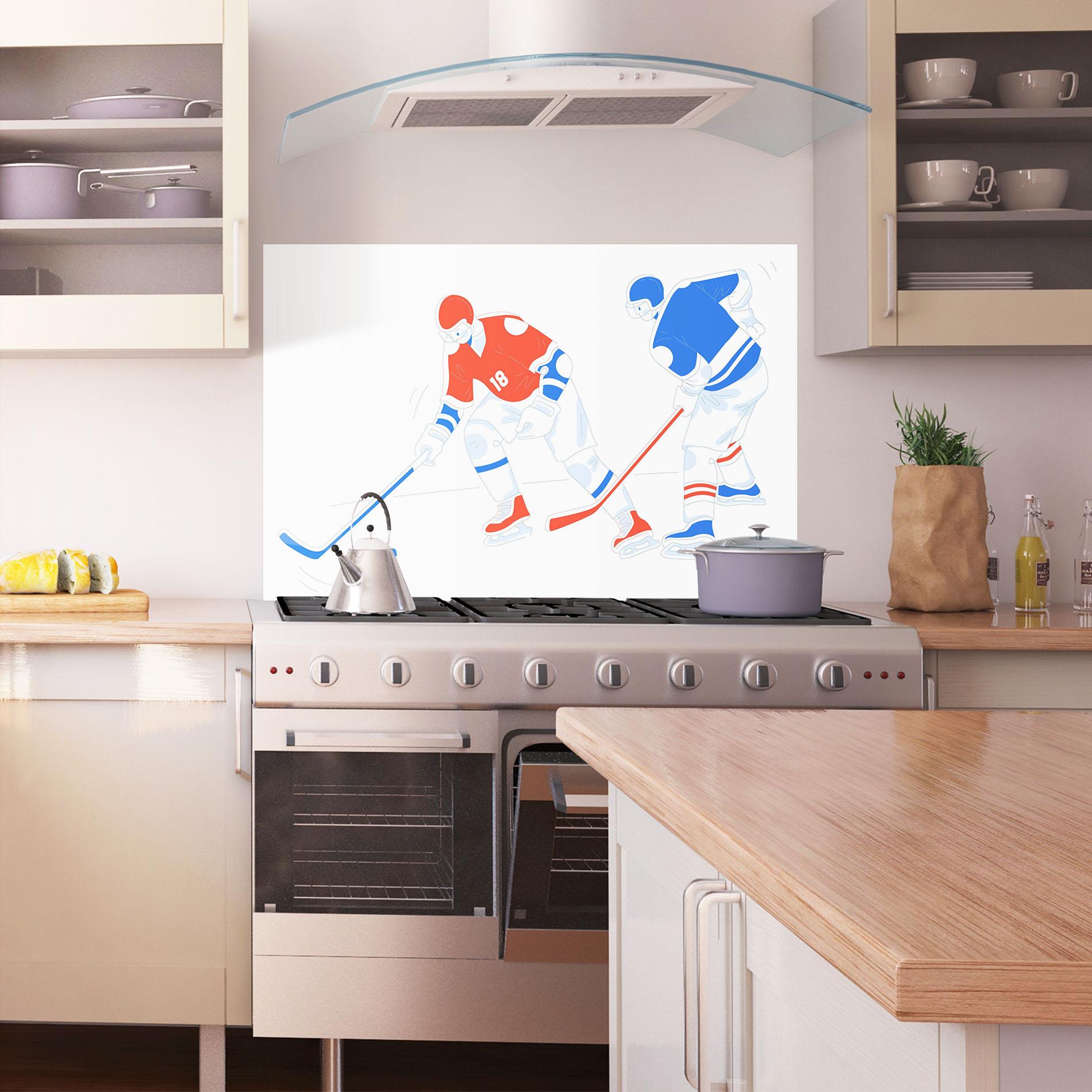 Panou Sticla Bucatarie Orange Blue Hockey mockup 1