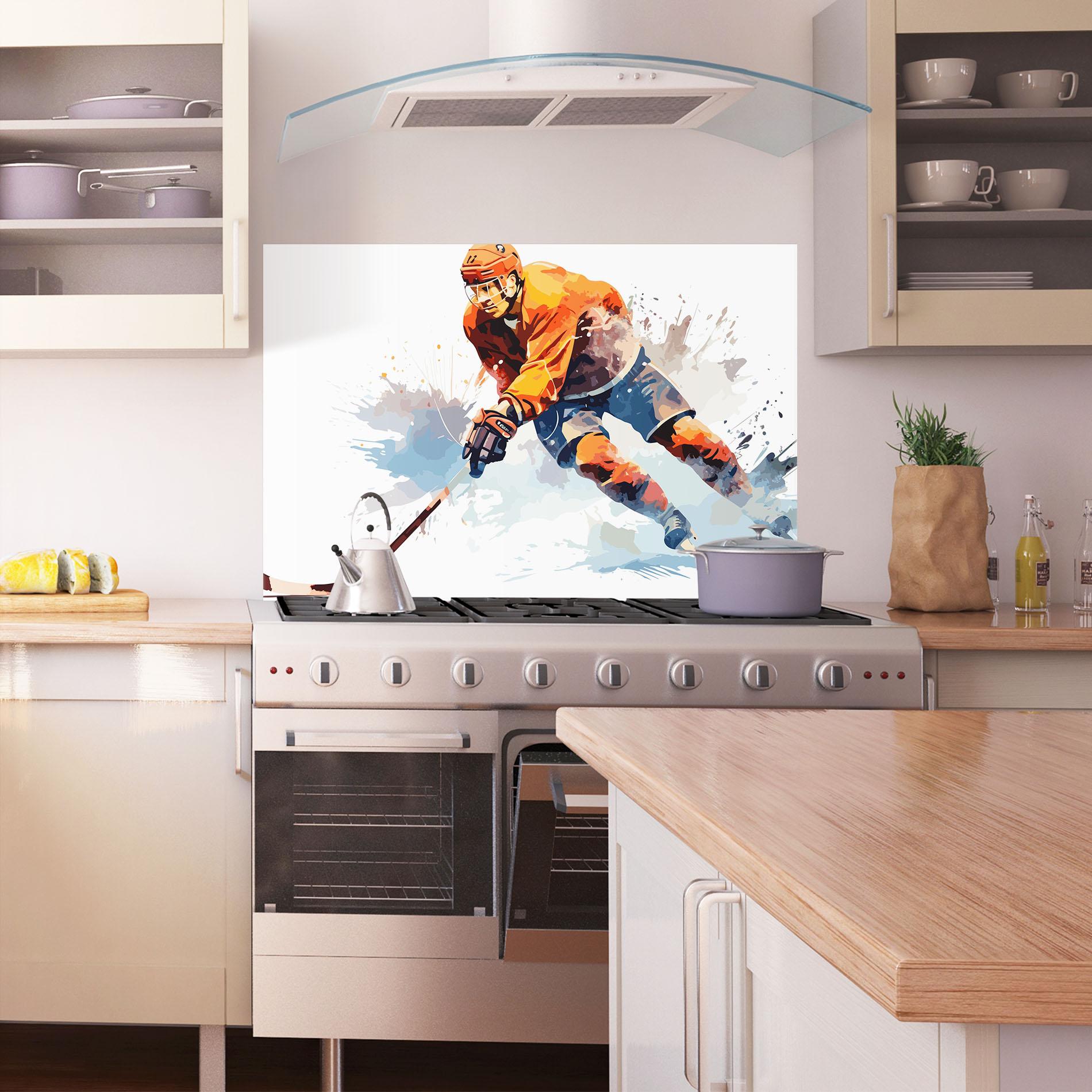 Panou Sticla Bucatarie Orange Hockey mockup 1