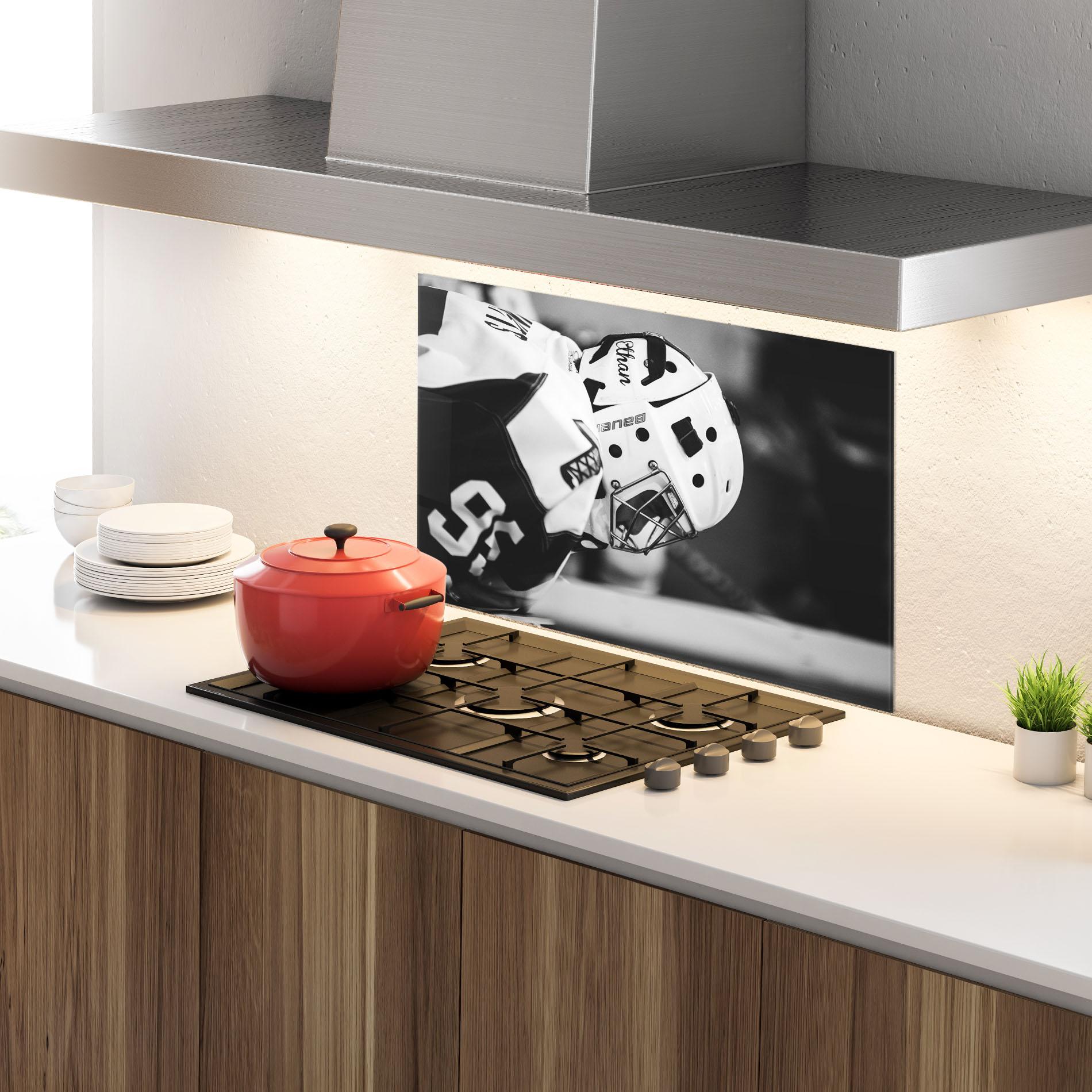 Panou Sticla Bucatarie Black White Hockey mockup 4