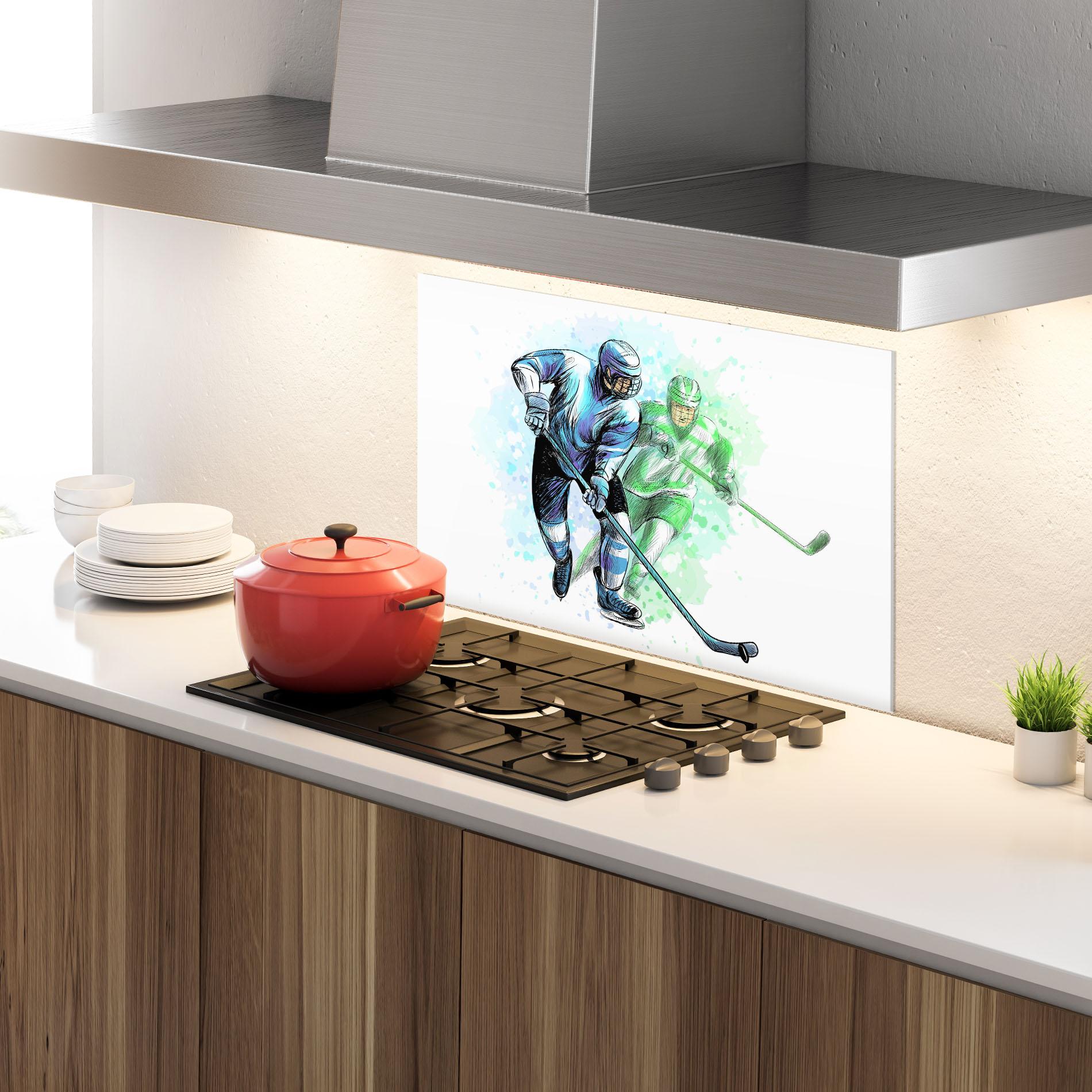 Panou Sticla Bucatarie Green Blue Hockey mockup 4