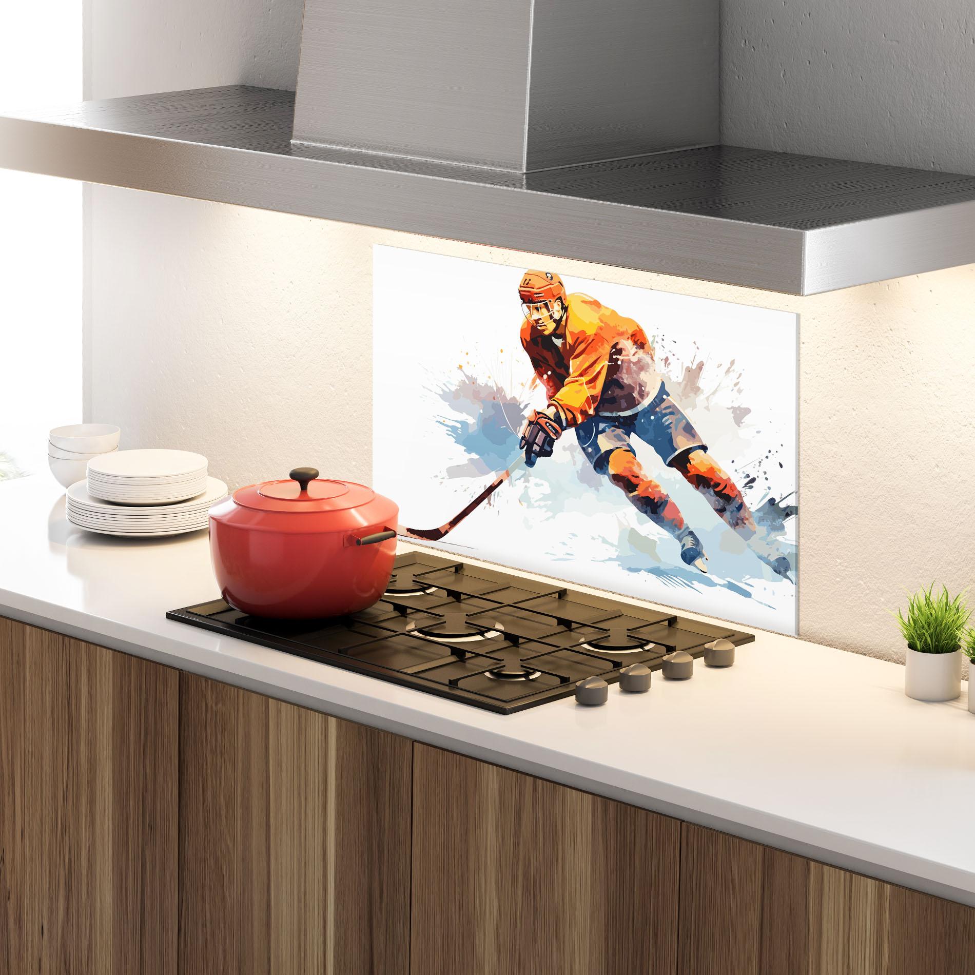 Panou Sticla Bucatarie Orange Hockey mockup 4