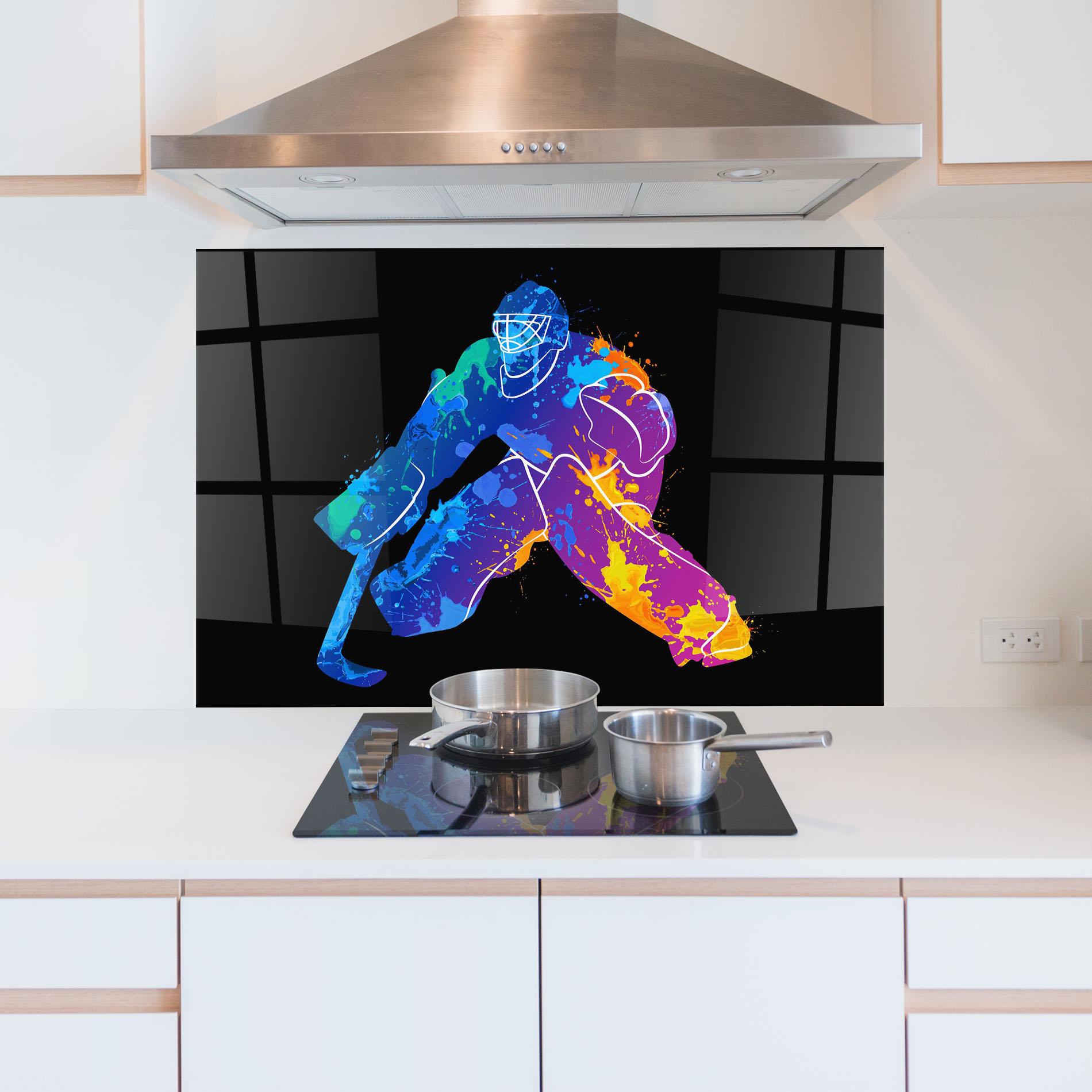 Panou Sticla Bucatarie Blue Purple Hockey mockup 5