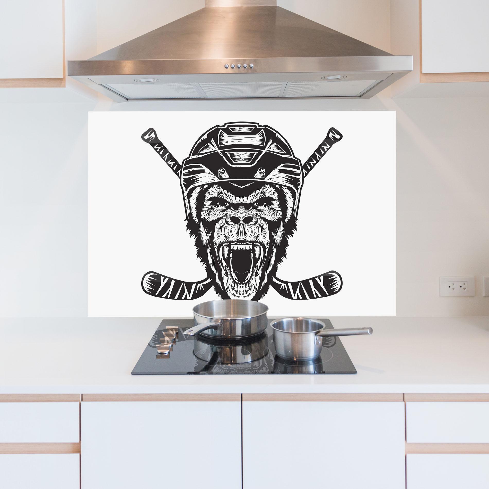 Panou Sticla Bucatarie Monkey Hockey mockup 5