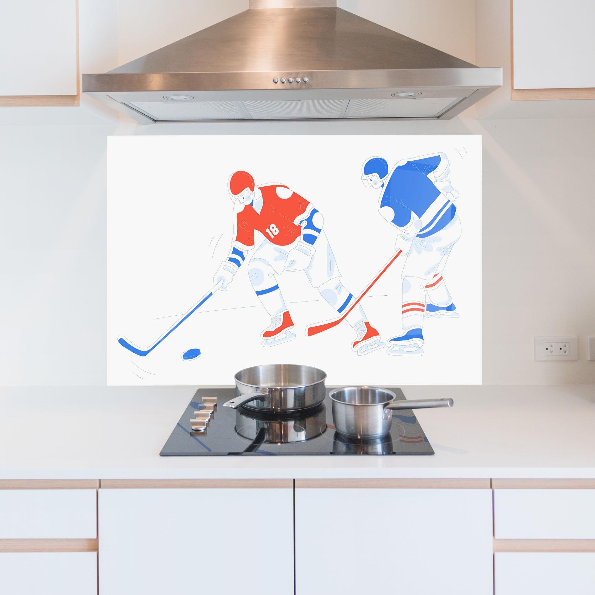 Panou Sticla Bucatarie Orange Blue Hockey mockup 5