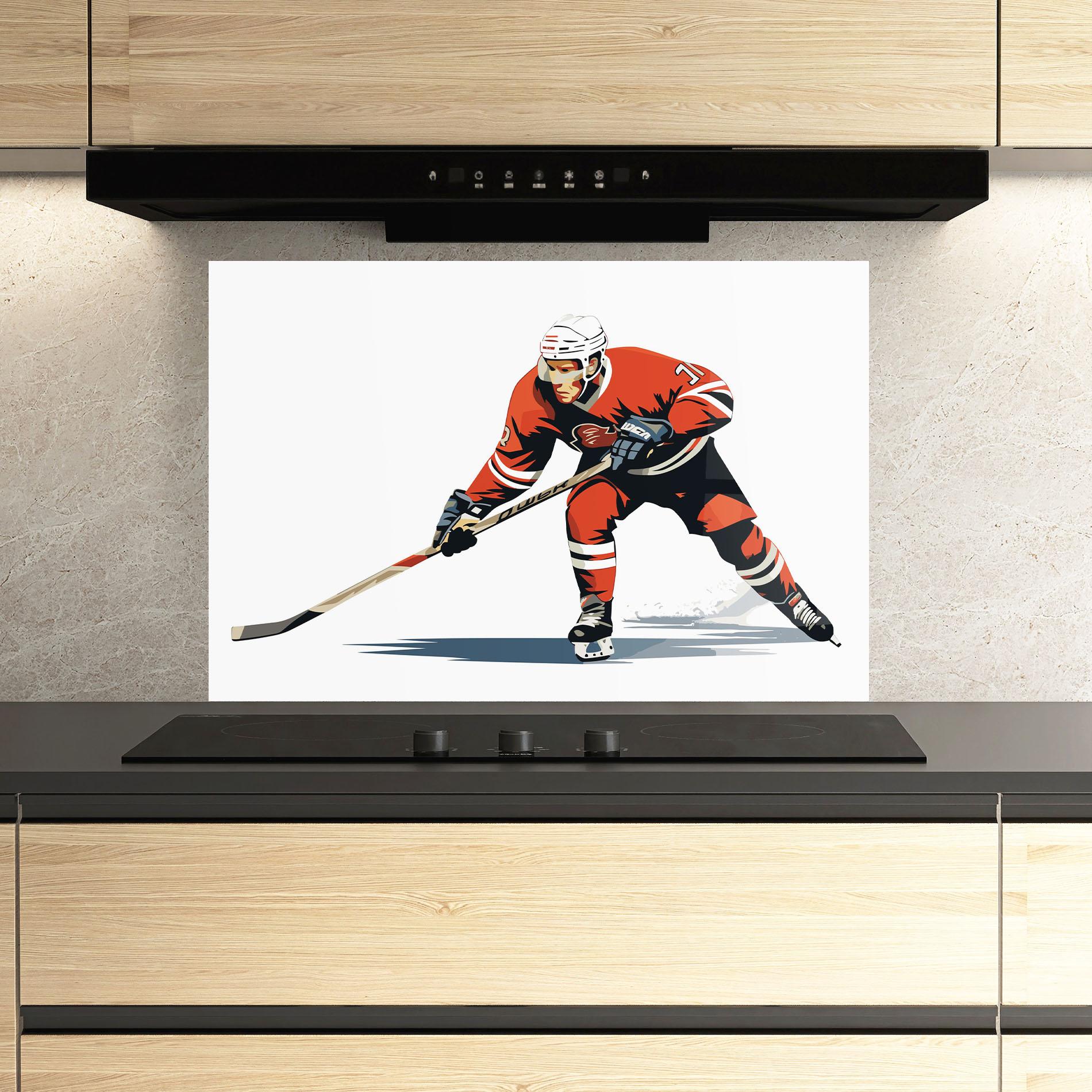 Panou Sticla Bucatarie Hockey Orange Player mockup 3