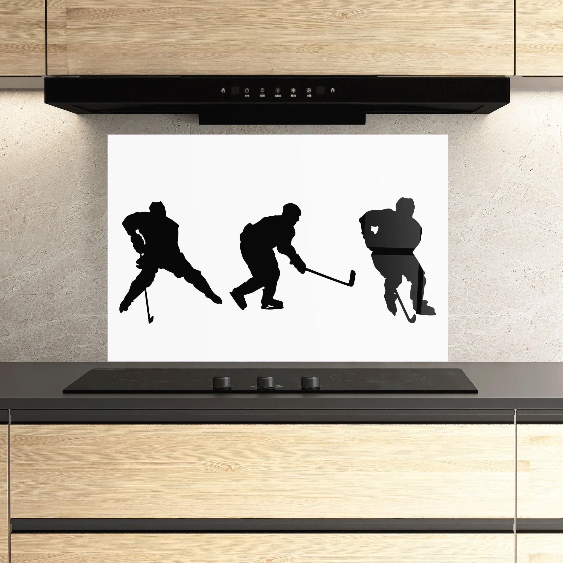 Panou Sticla Bucatarie Hockey Pose mockup 3