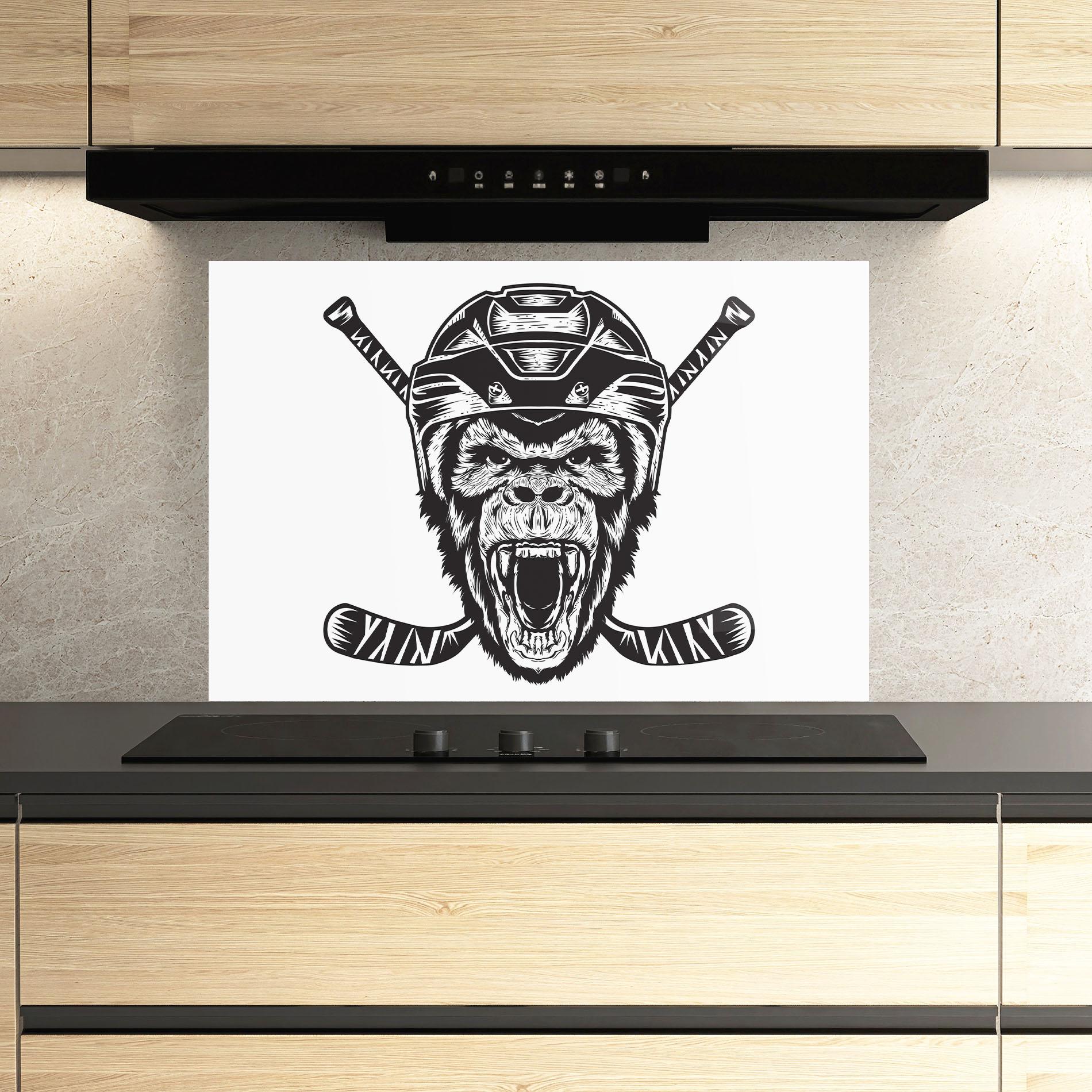 Panou Sticla Bucatarie Monkey Hockey mockup 3