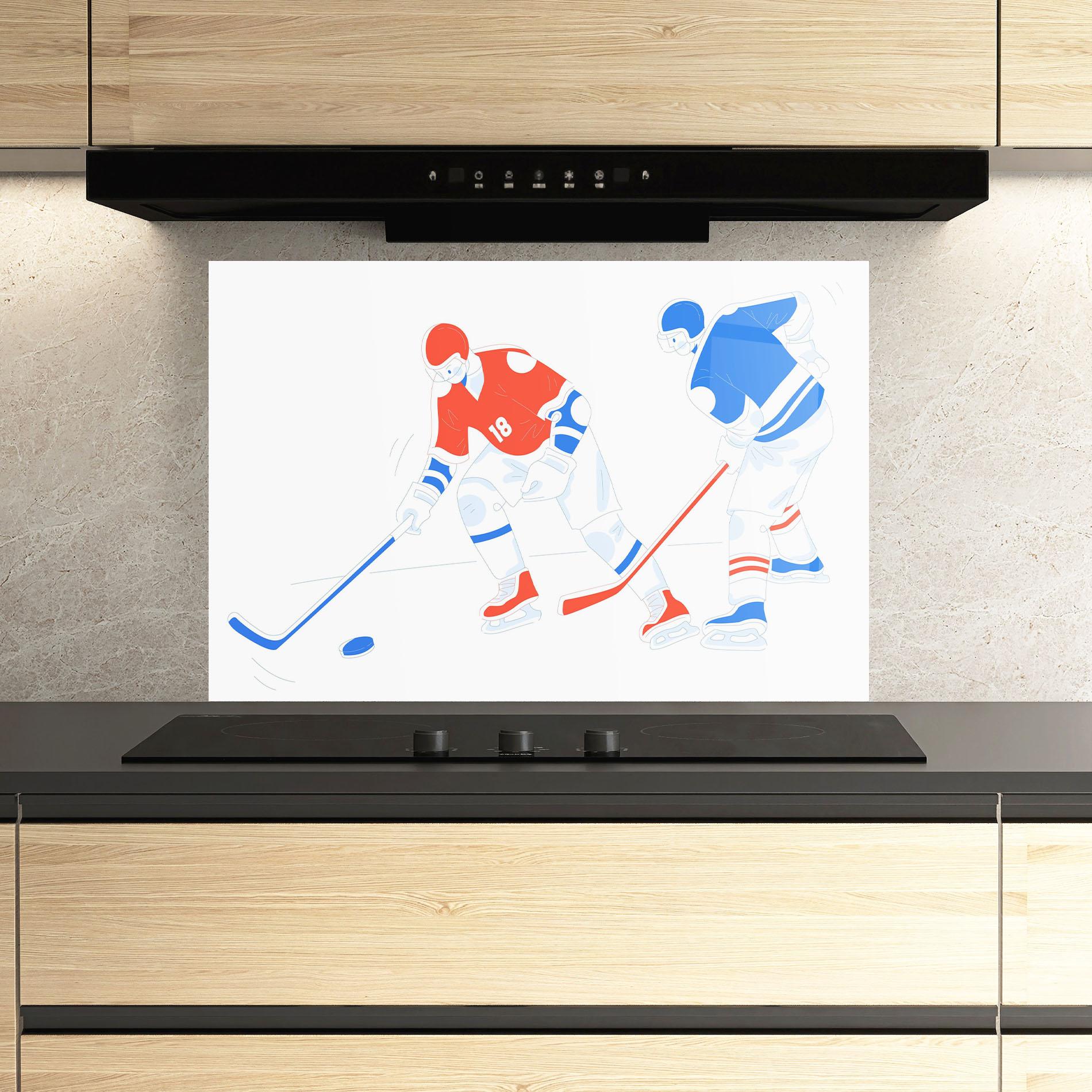 Panou Sticla Bucatarie Orange Blue Hockey mockup 3