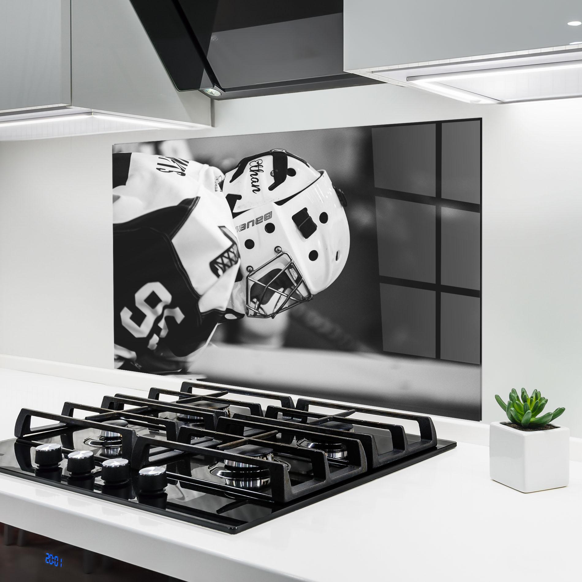 Panou Sticla Bucatarie Black White Hockey mockup 6