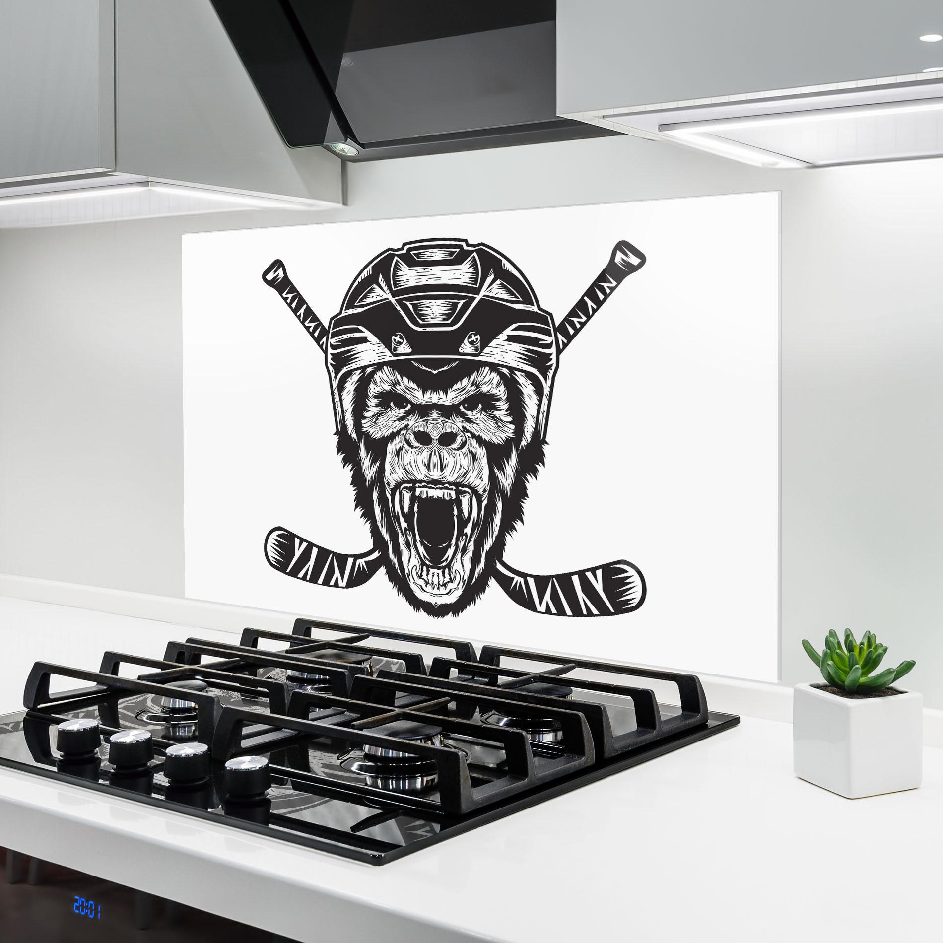 Panou Sticla Bucatarie Monkey Hockey mockup 6