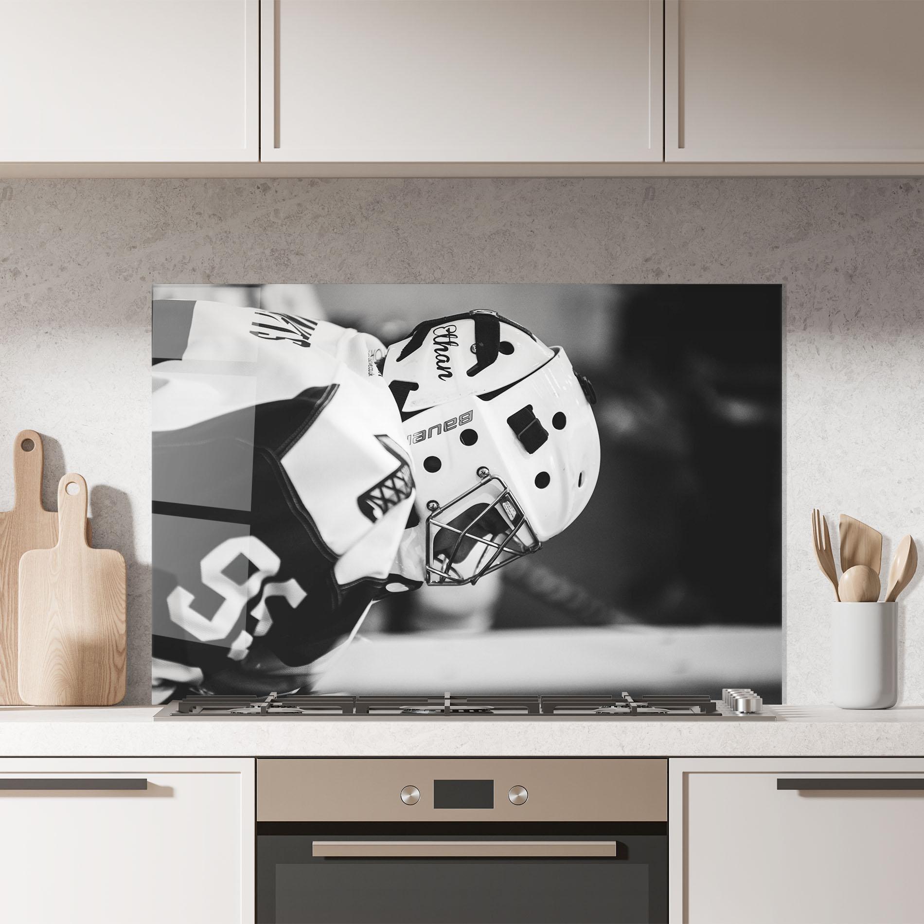 Panou Sticla Bucatarie Black White Hockey mockup 7