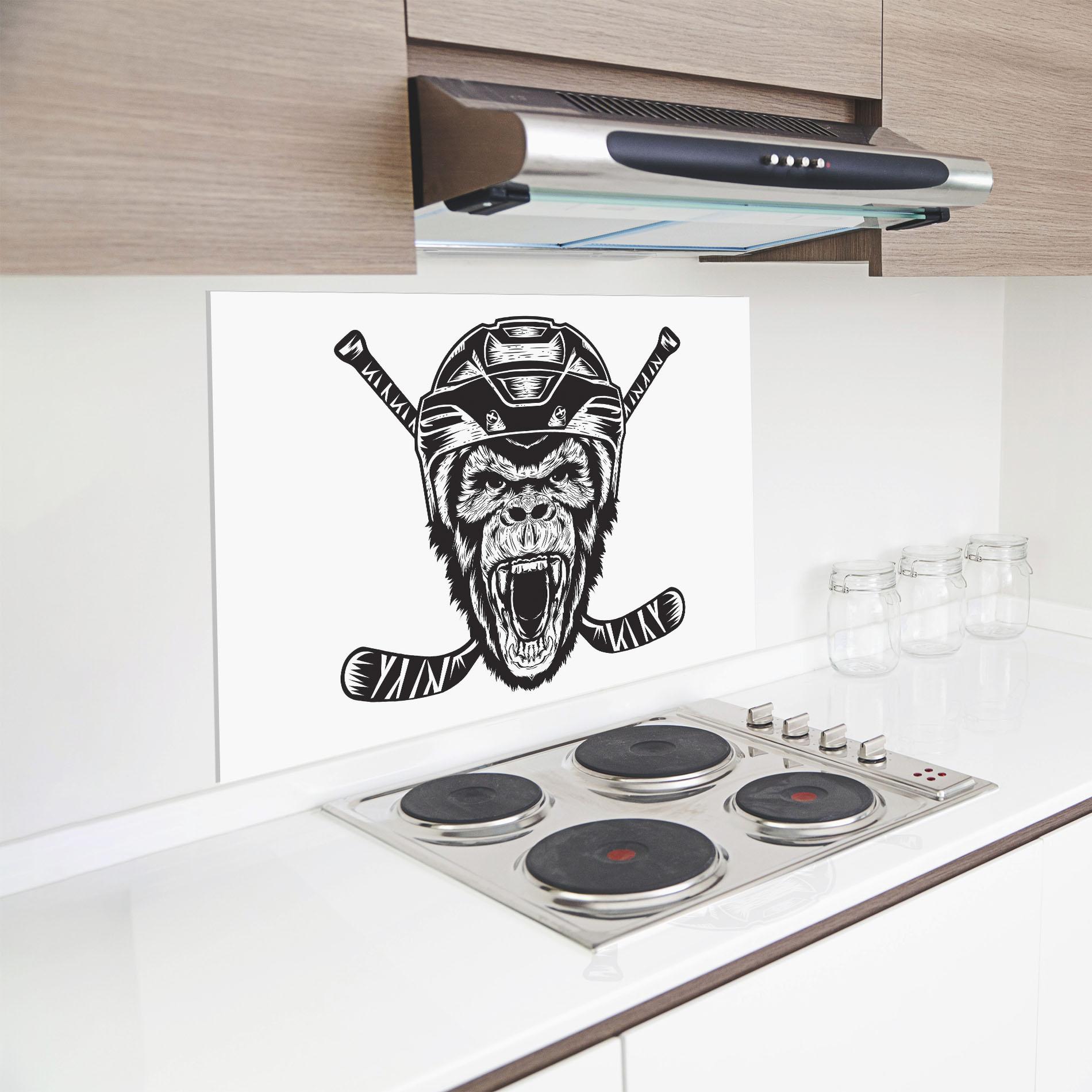 Panou Sticla Bucatarie Monkey Hockey mockup 8