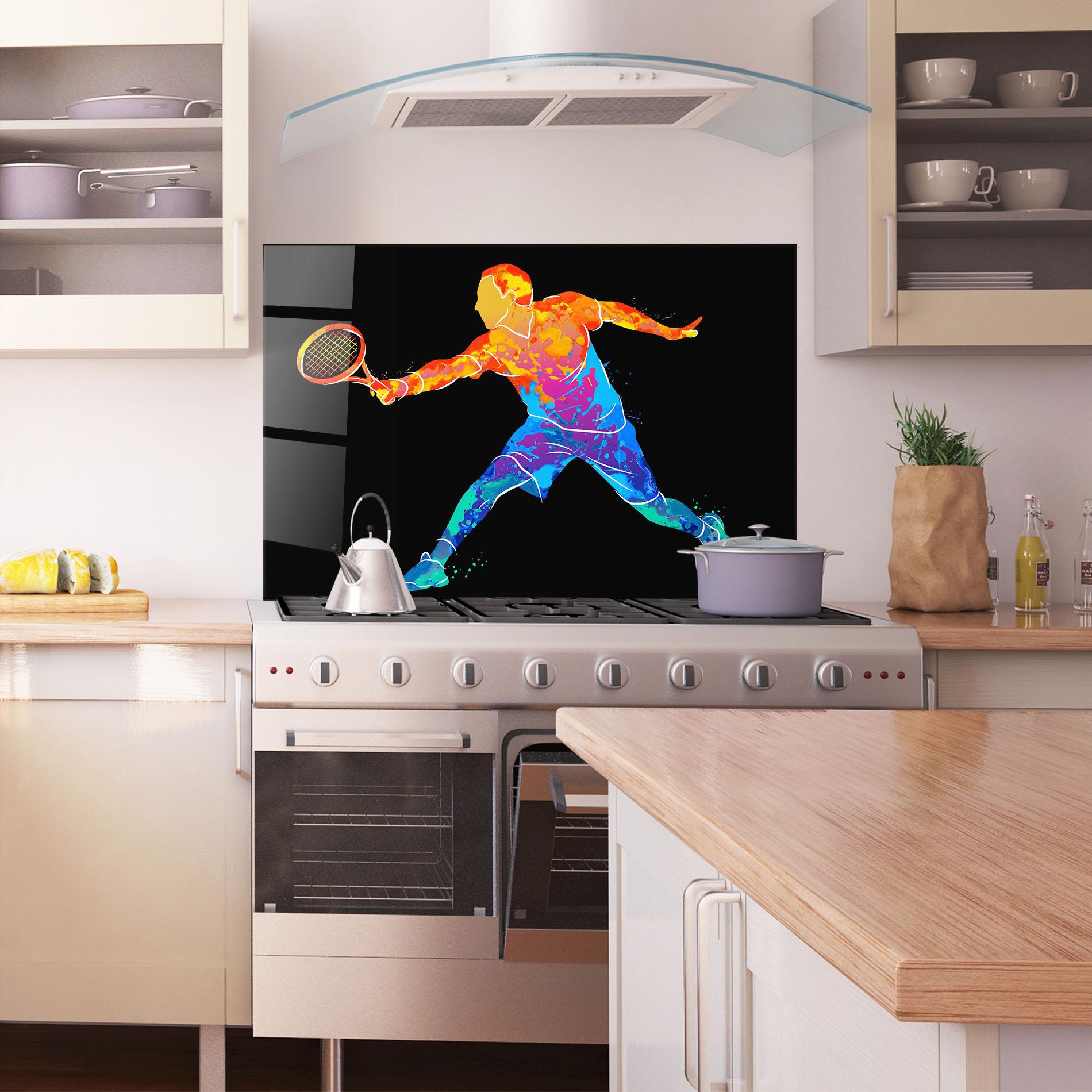 Panou Sticla Bucatarie Tennis Orange Blue mockup 1