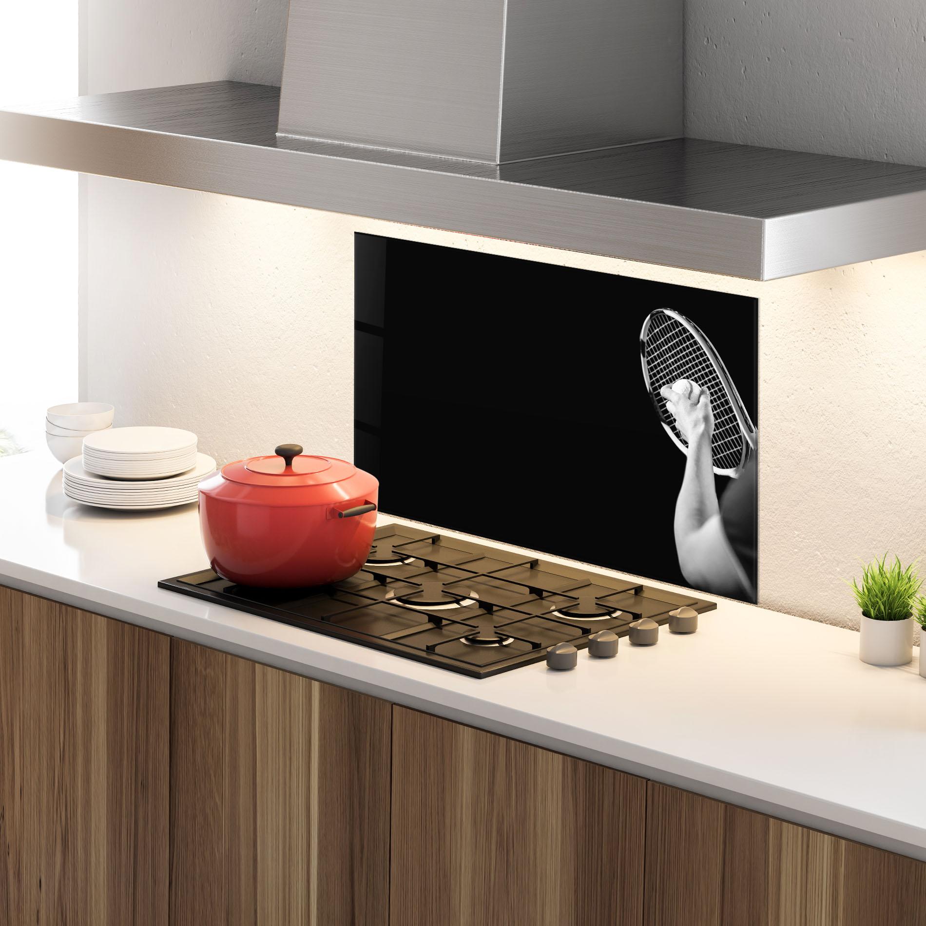 Panou Sticla Bucatarie Grey Tennis Racket mockup 4