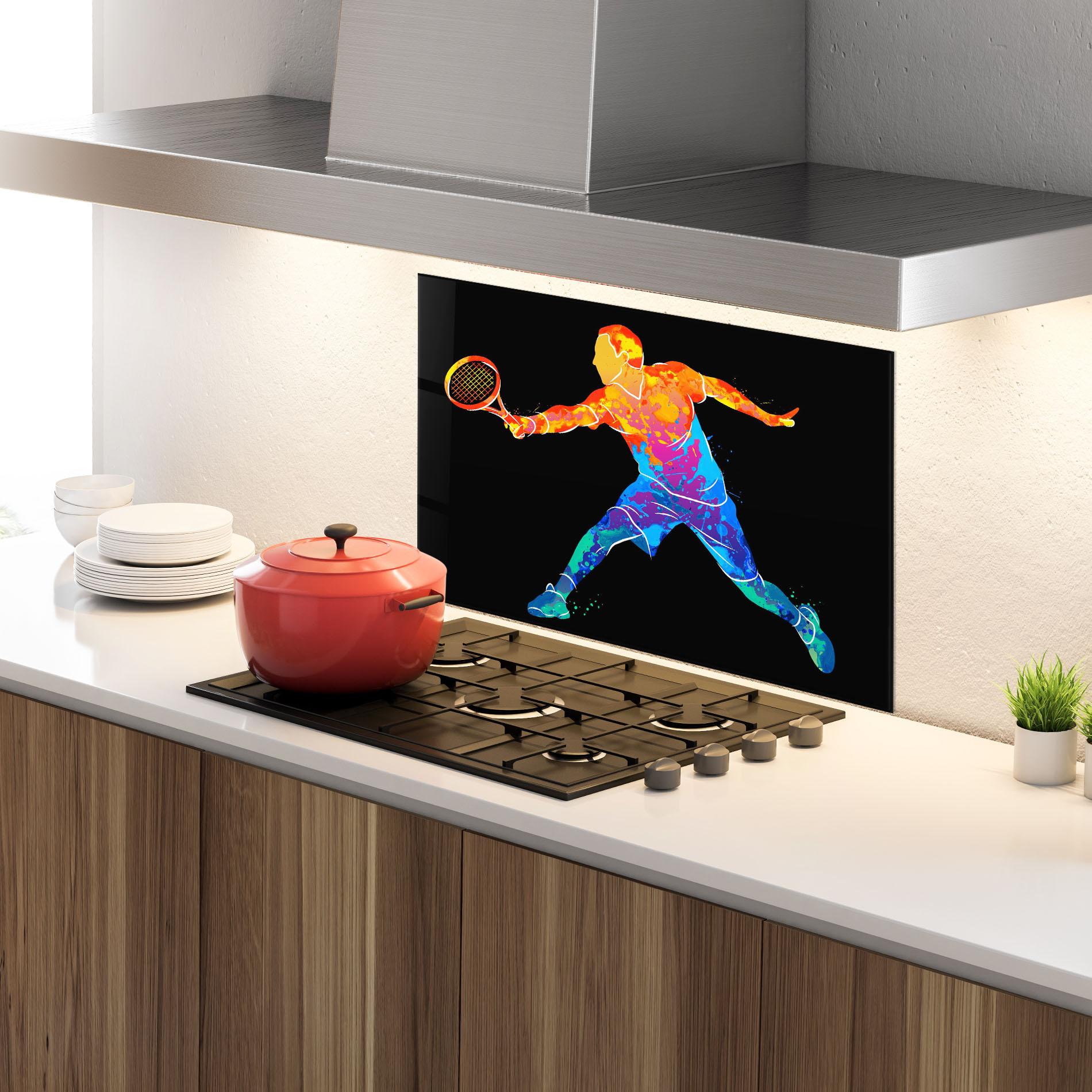 Panou Sticla Bucatarie Tennis Orange Blue mockup 4