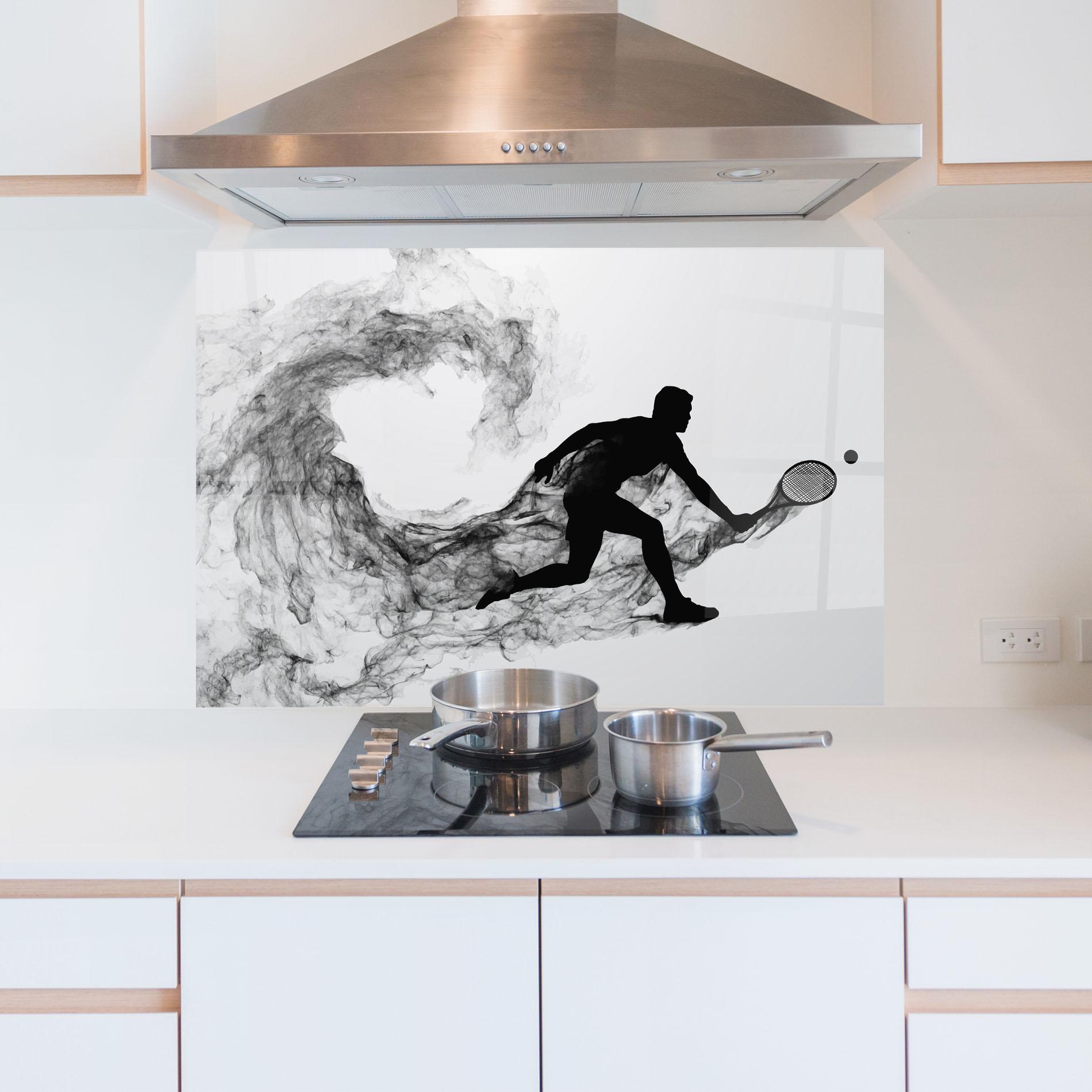Panou Sticla Bucatarie Black Smoke Tennis mockup 5