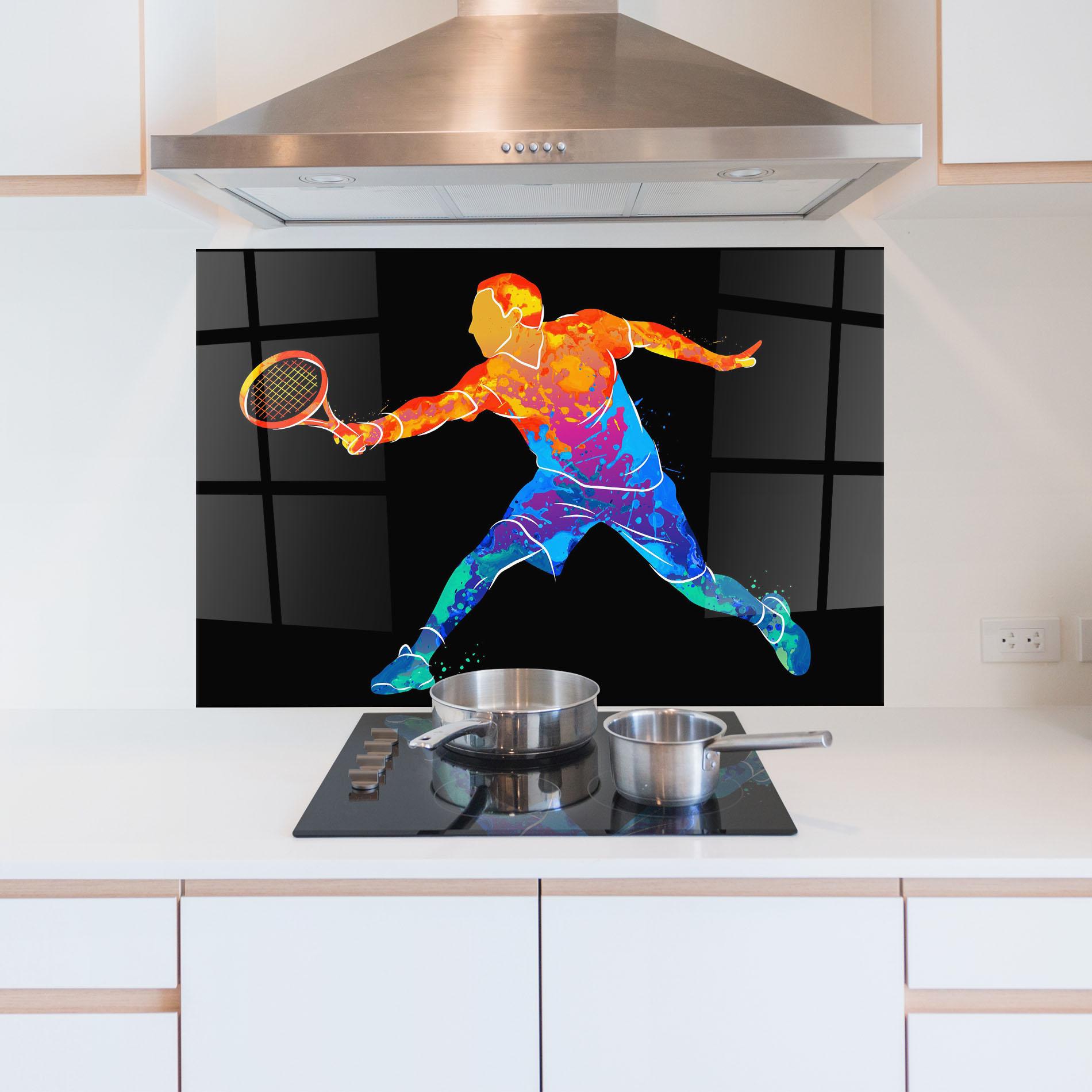 Panou Sticla Bucatarie Tennis Orange Blue mockup 5