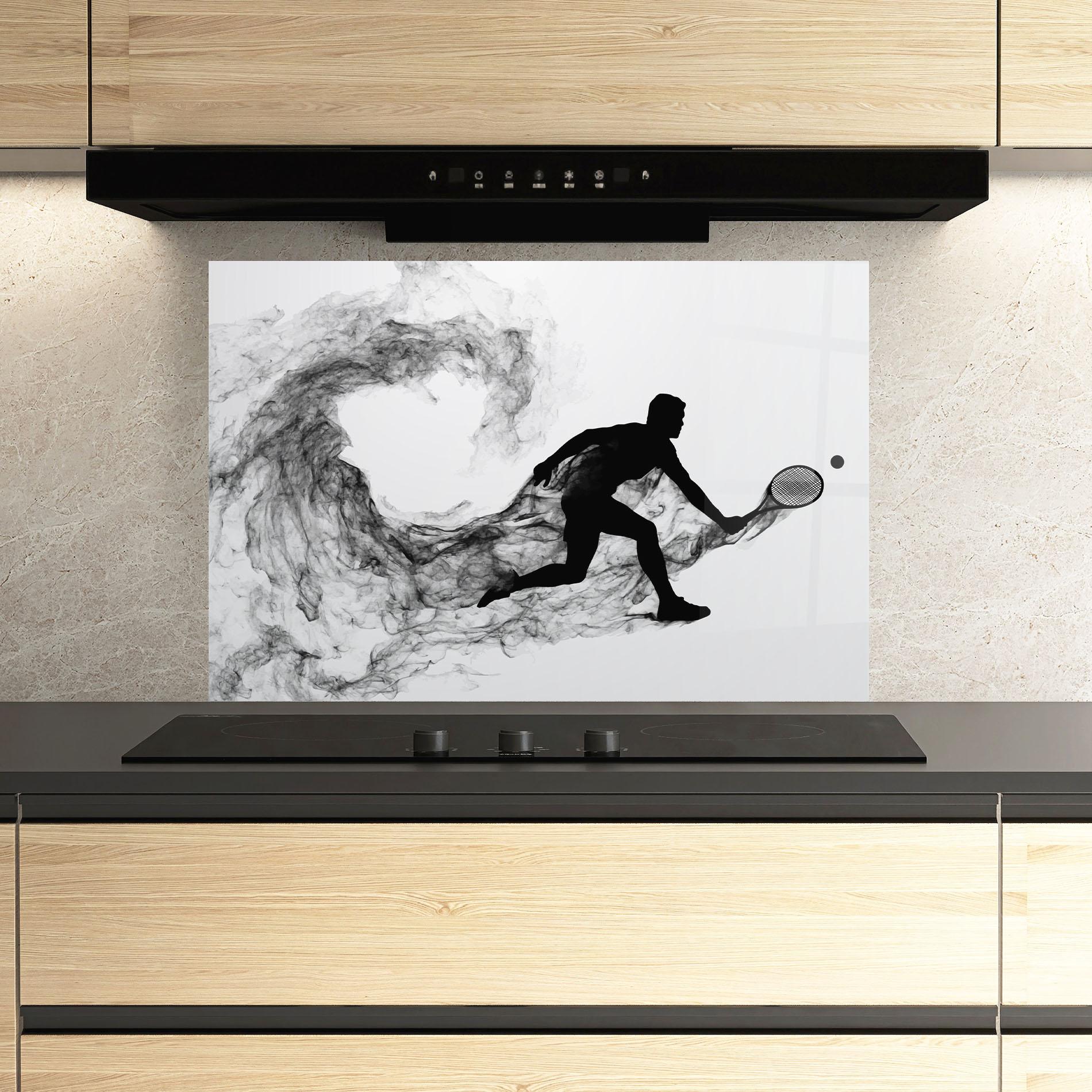 Panou Sticla Bucatarie Black Smoke Tennis mockup 3