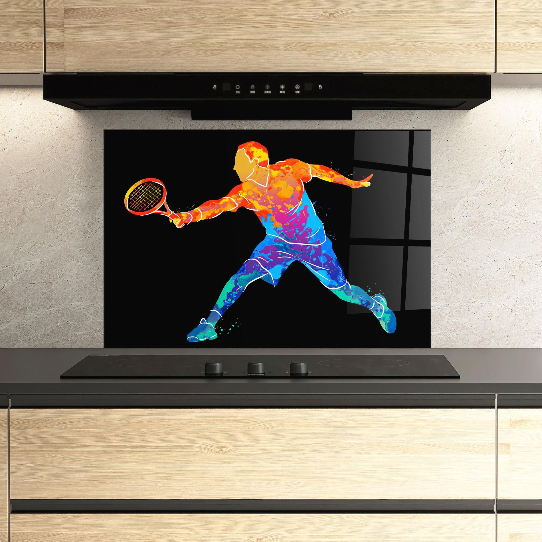 Panou Sticla Bucatarie Tennis Orange Blue mockup 3