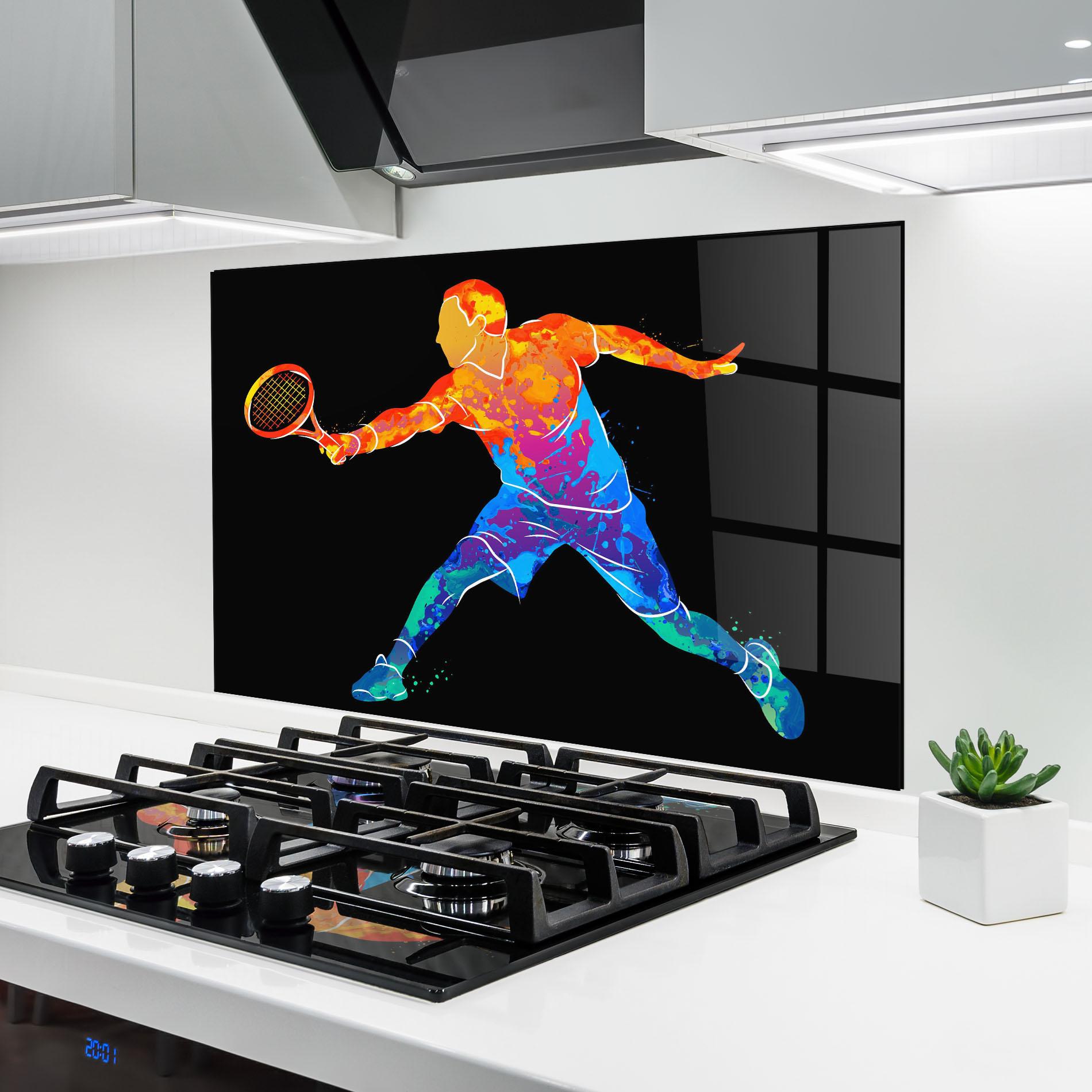 Panou Sticla Bucatarie Tennis Orange Blue mockup 6