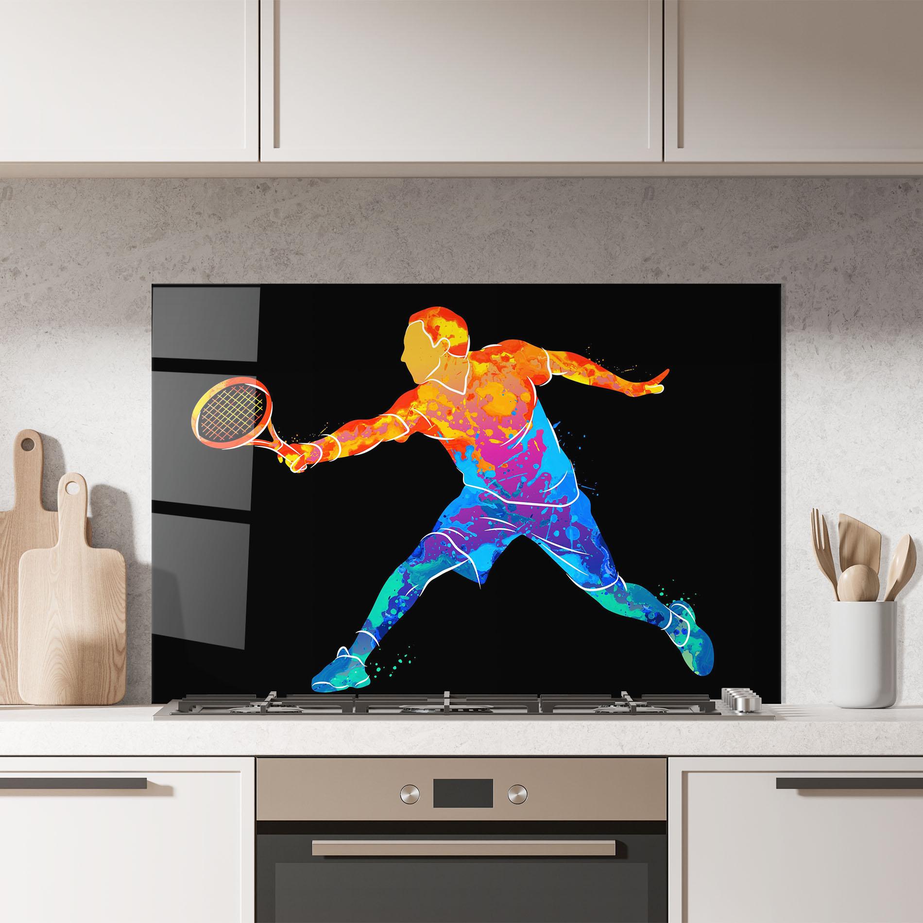 Panou Sticla Bucatarie Tennis Orange Blue mockup 7