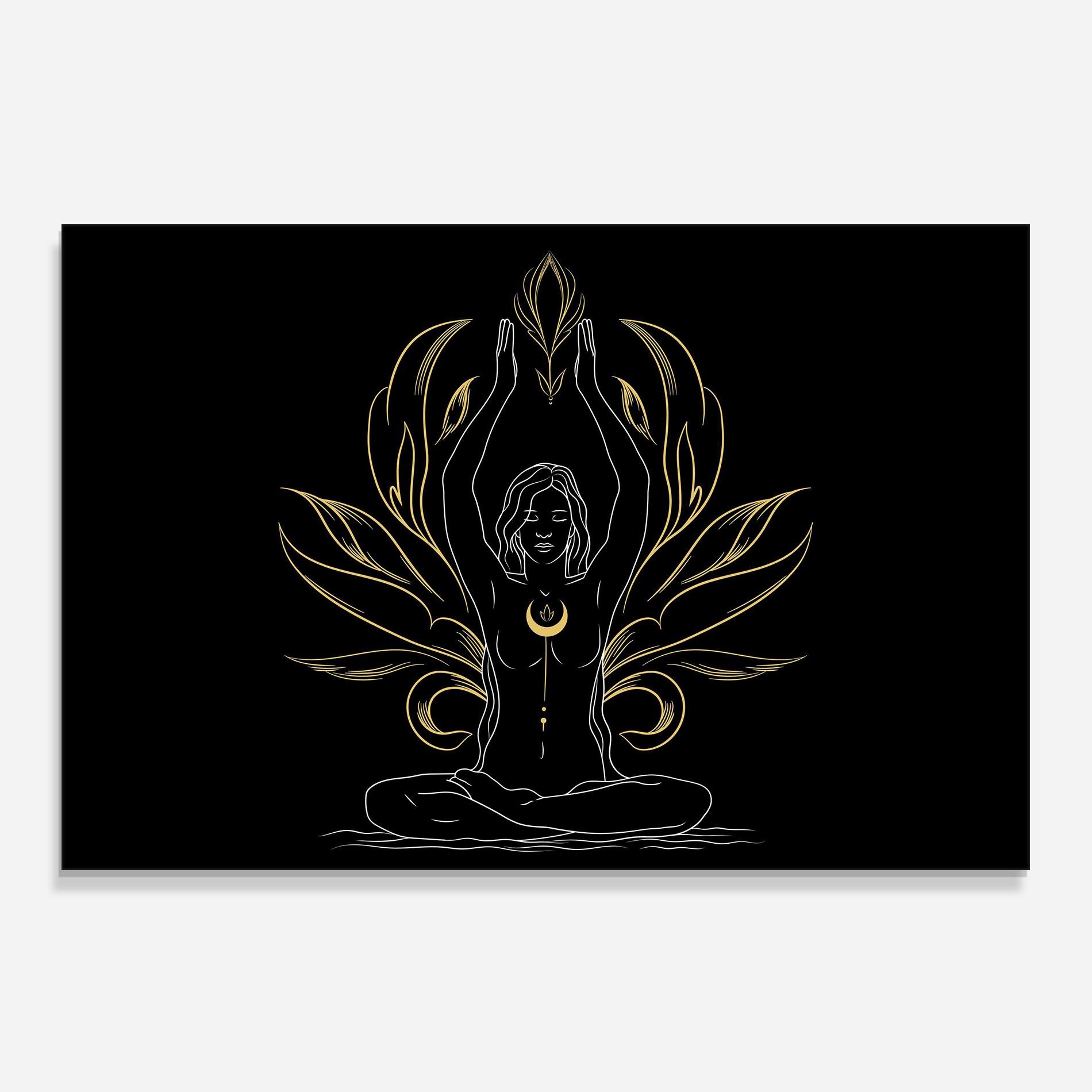 Panou Sticla Bucatarie Gold Yoga Pose mockup 0