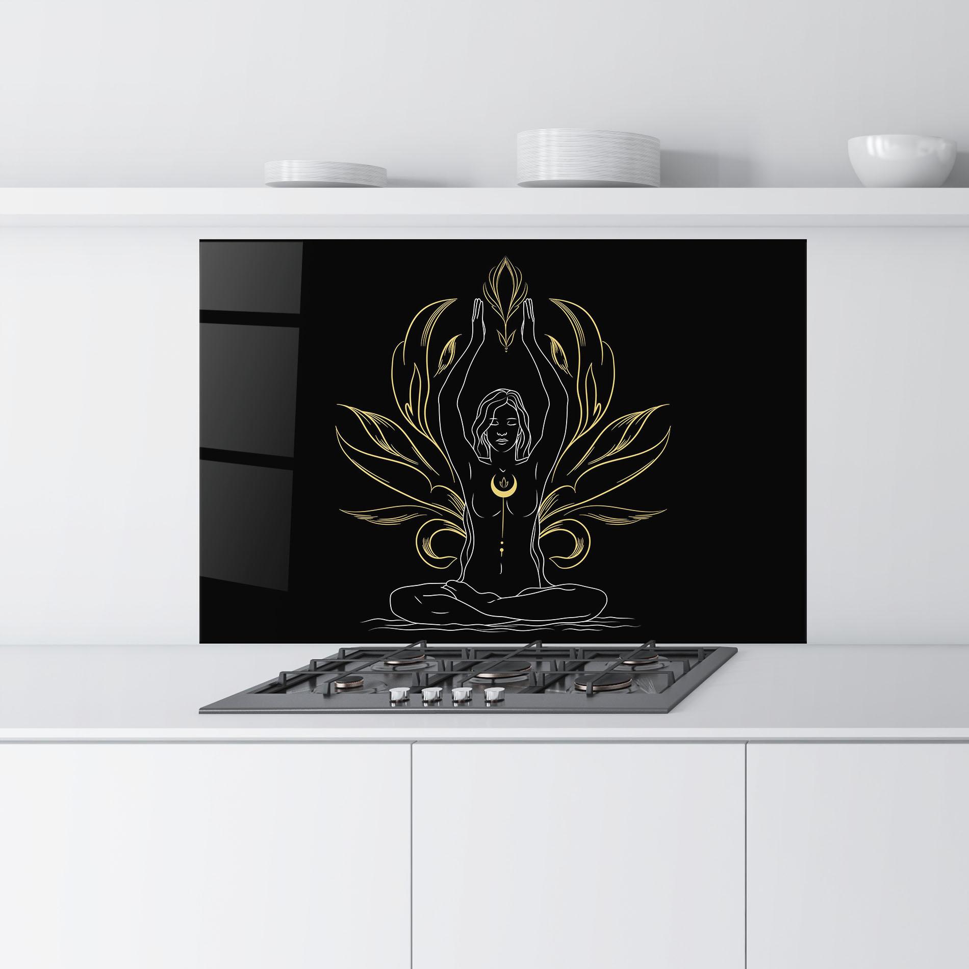 Panou Sticla Bucatarie Gold Yoga Pose mockup 9