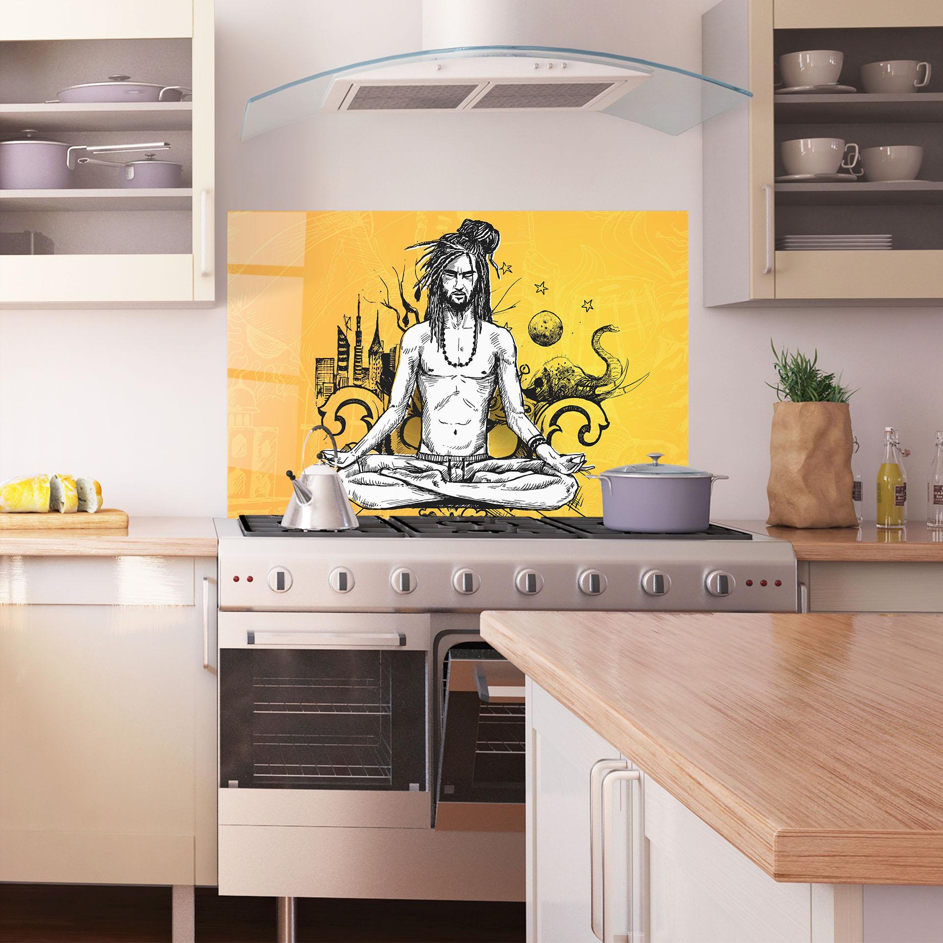 Panou Sticla Bucatarie Orange Meditation mockup 1