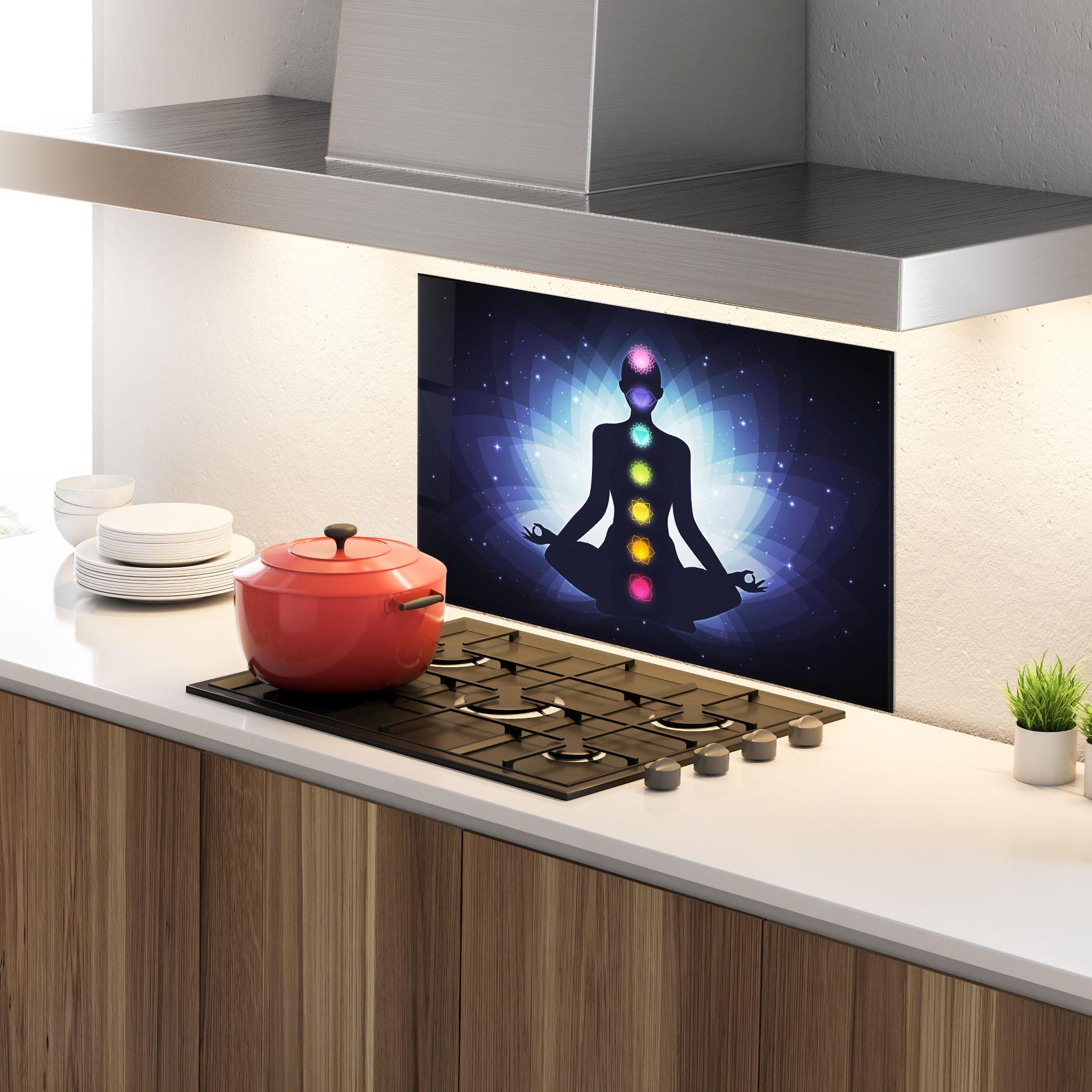 Panou Sticla Bucatarie Flower Meditation mockup 4